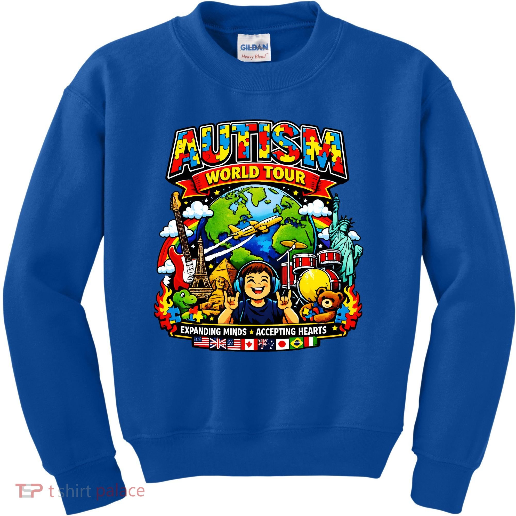 Autism World Tour Exapanding Minds Acepting Hearts Kids Sweatshirt