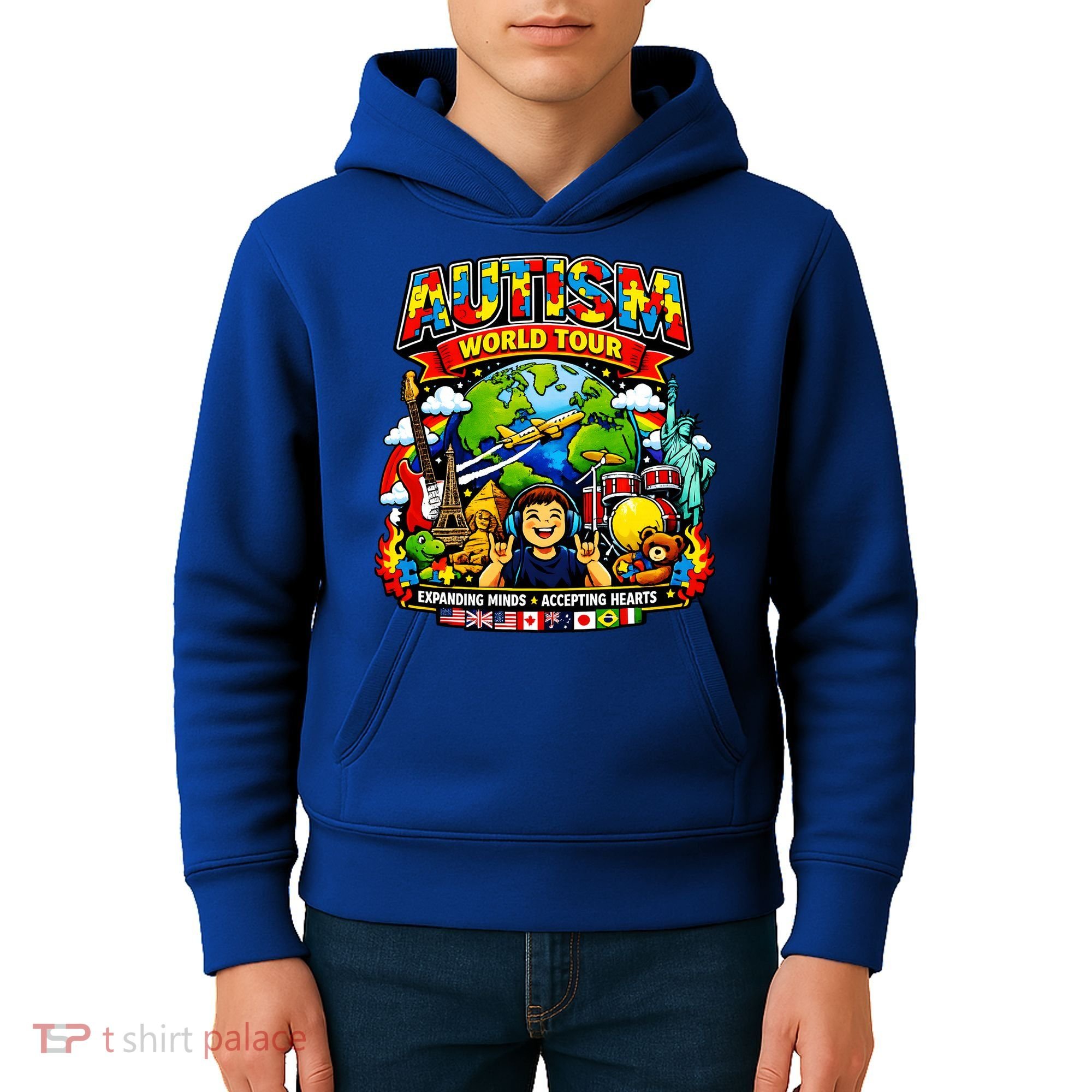 Autism World Tour Exapanding Minds Acepting Hearts Kids Hoodie