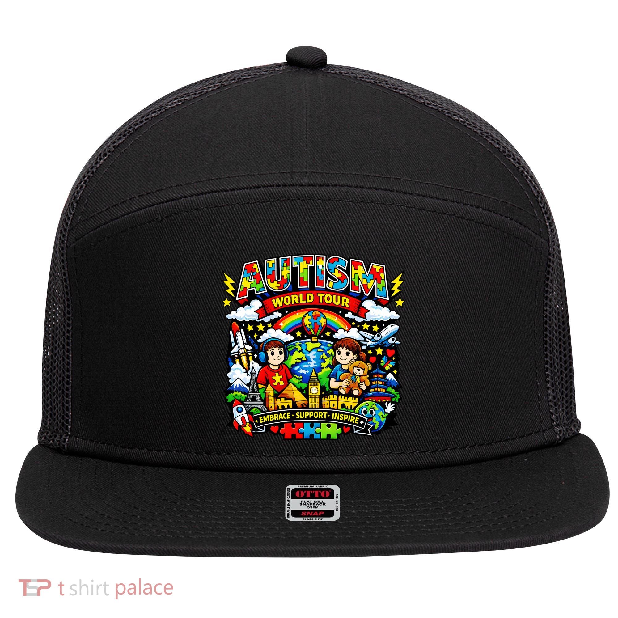 Autism World Tour Embrace Support Inspire 7 Panel Mesh Trucker Snapback Hat