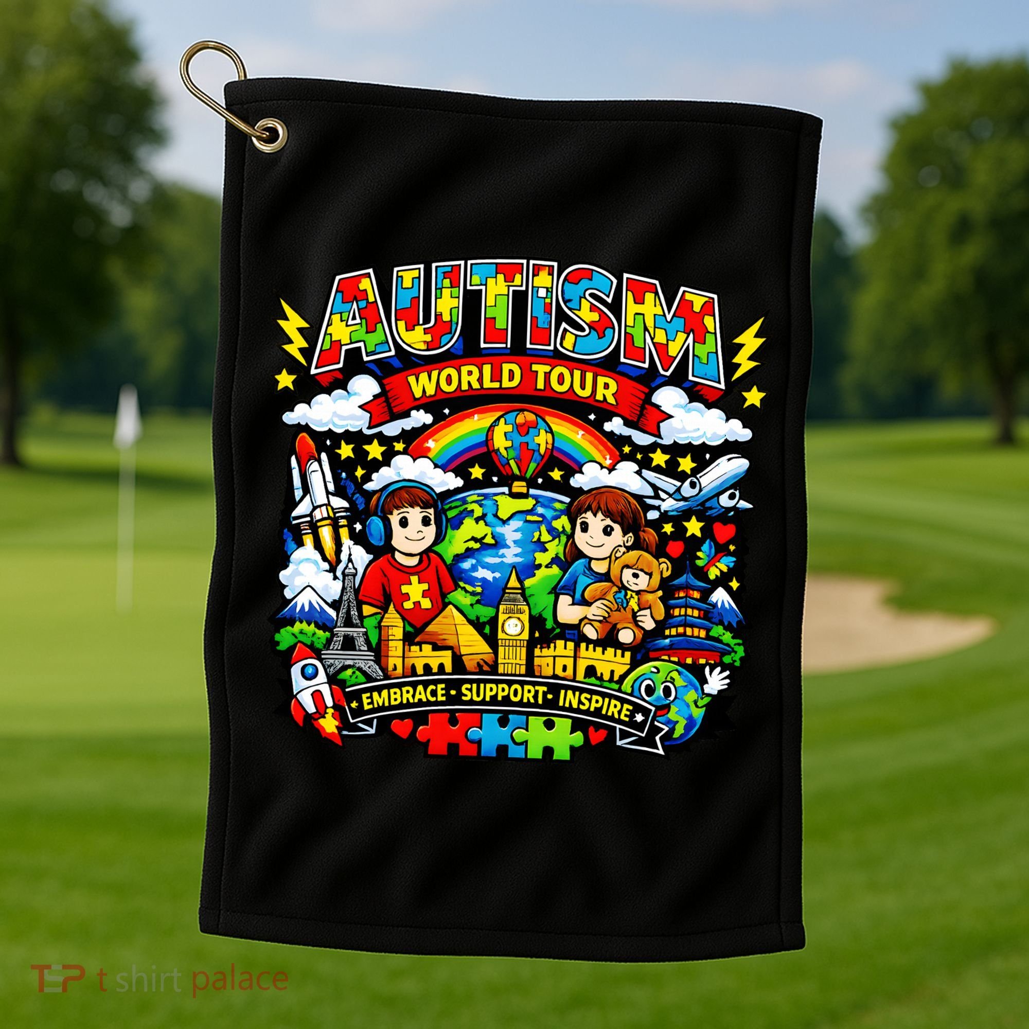 Autism World Tour Embrace Support Inspire Golf Towel