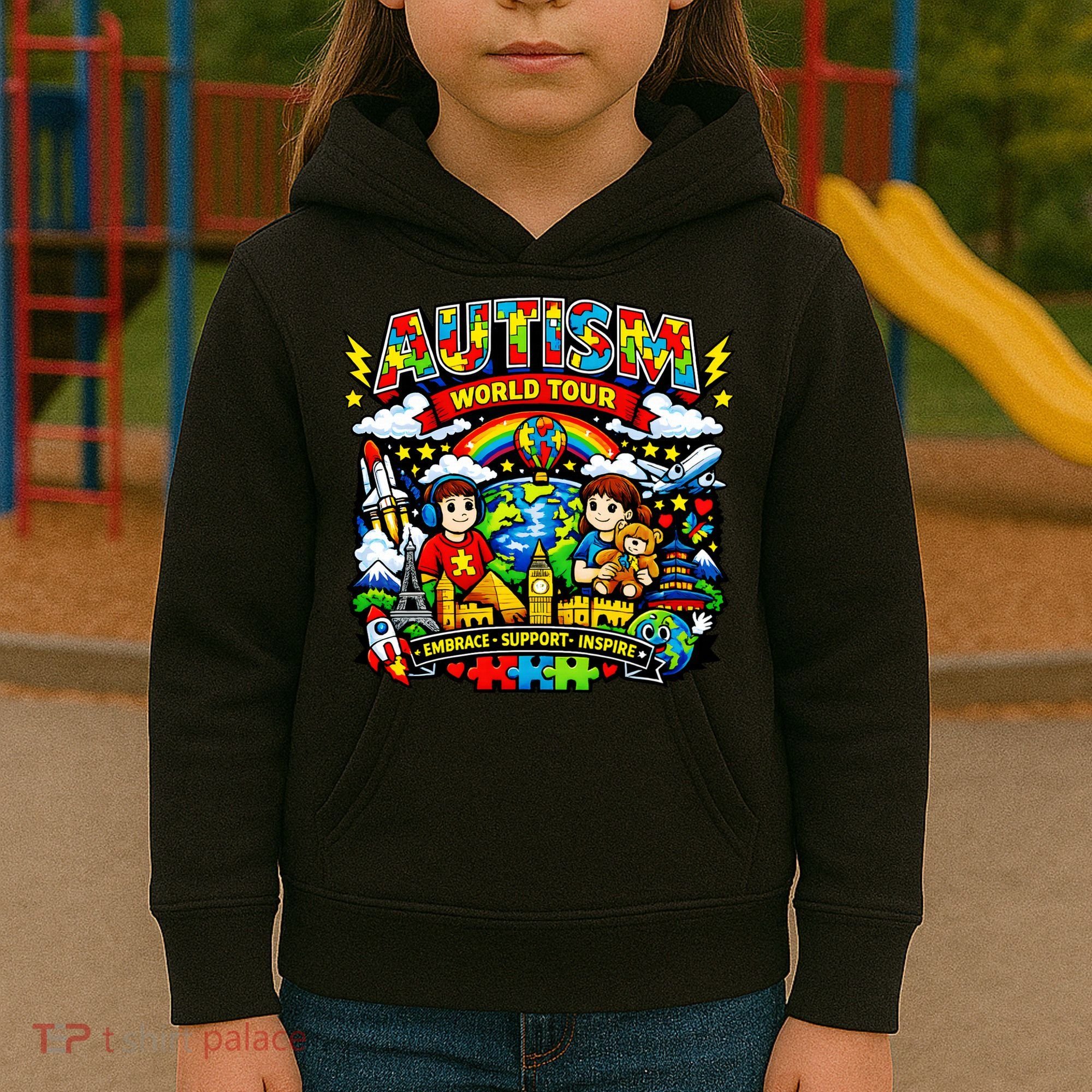Autism World Tour Embrace Support Inspire Kids Hoodie