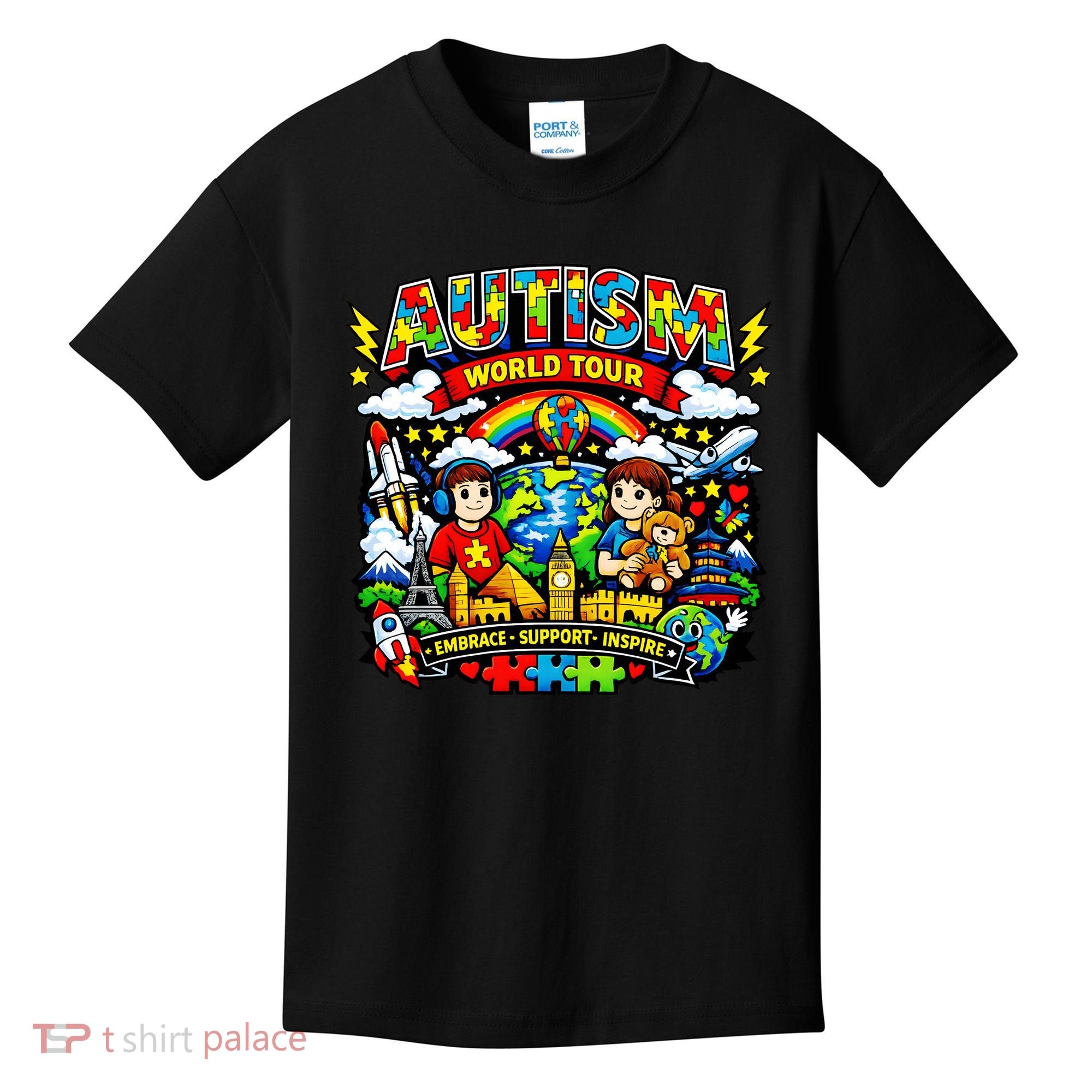 Autism World Tour Embrace Support Inspire Kids T-Shirt