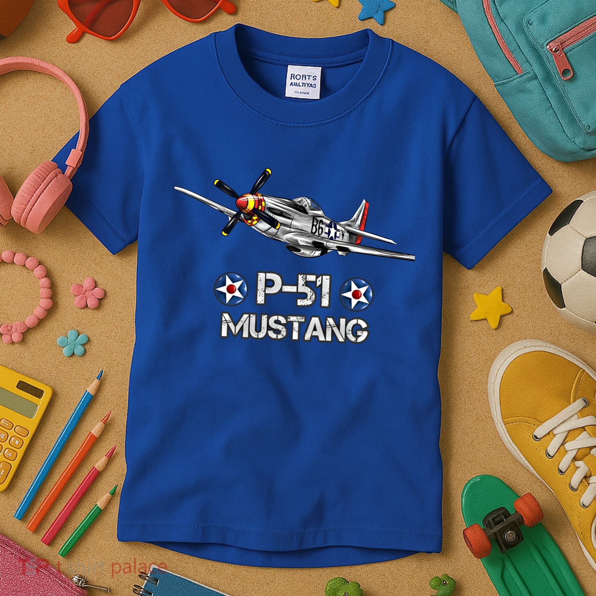American World War 2 Pcool Gift51 Mustang Fighter Airplane Gift Kids T-Shirt