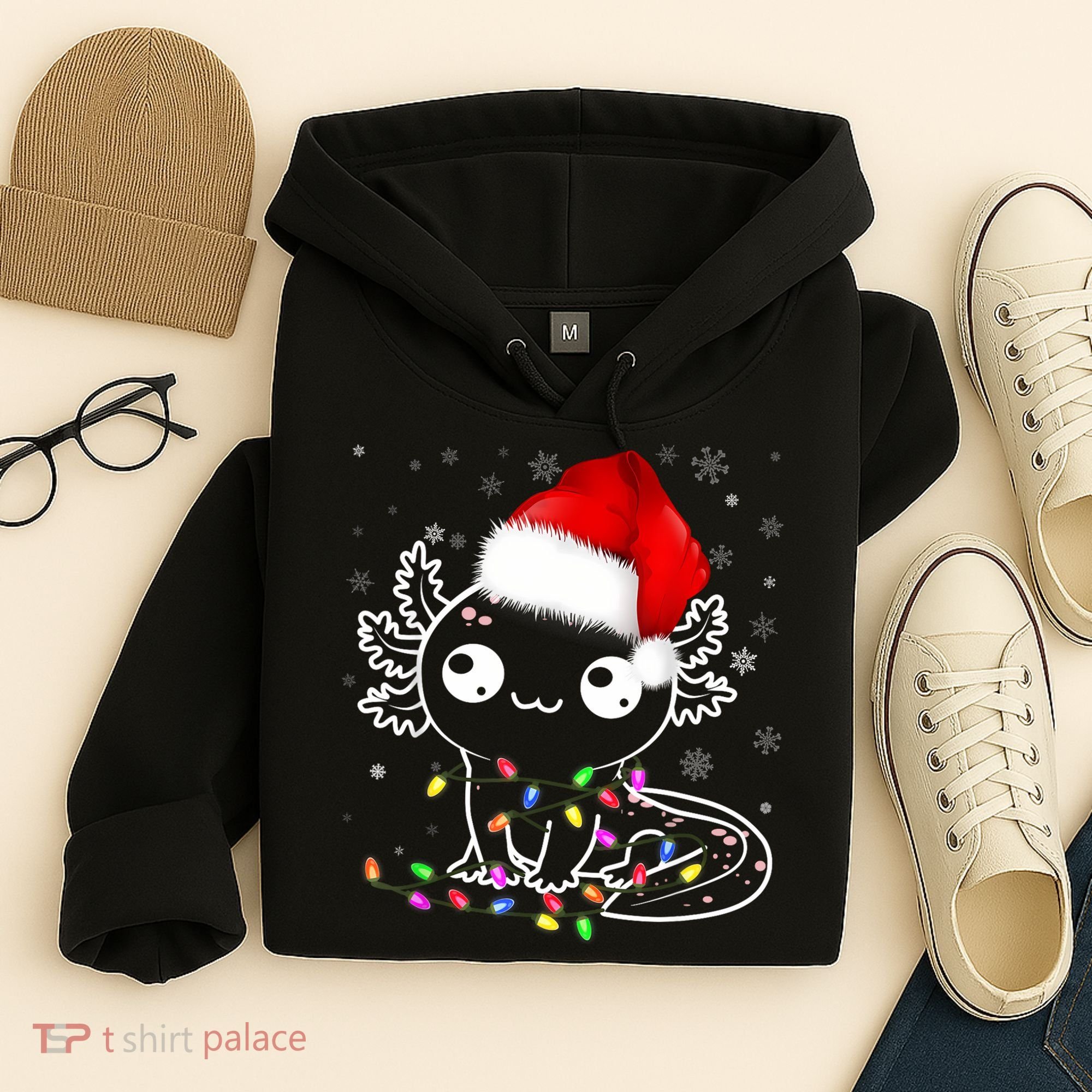 Axolotl Xmas Hat Santa Tree Cute Funny Christmas Pajama Hoodie
