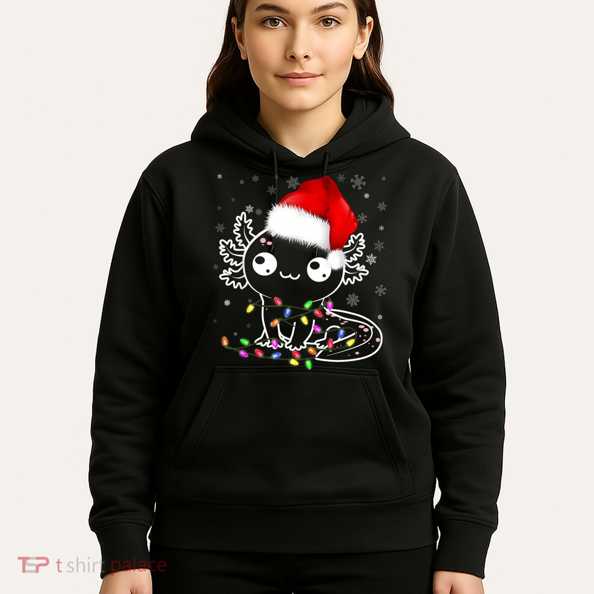 Axolotl Xmas Hat Santa Tree Cute Funny Christmas Pajama Hoodie