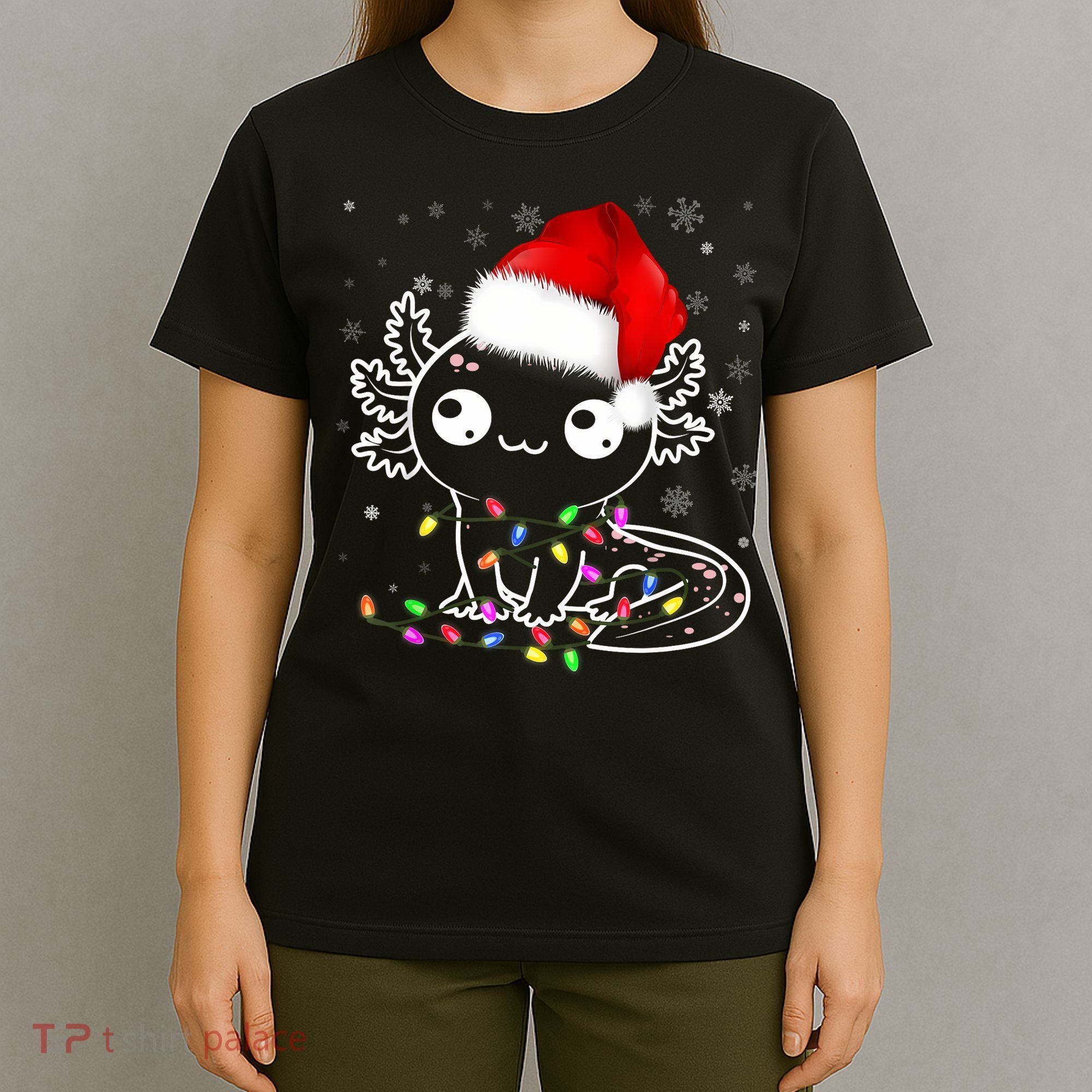 Axolotl Xmas Hat Santa Tree Cute Funny Christmas Pajama T-Shirt