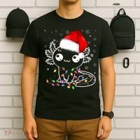 Axolotl Xmas Hat Santa Tree Cute Funny Christmas Pajama T-Shirt thumb 6