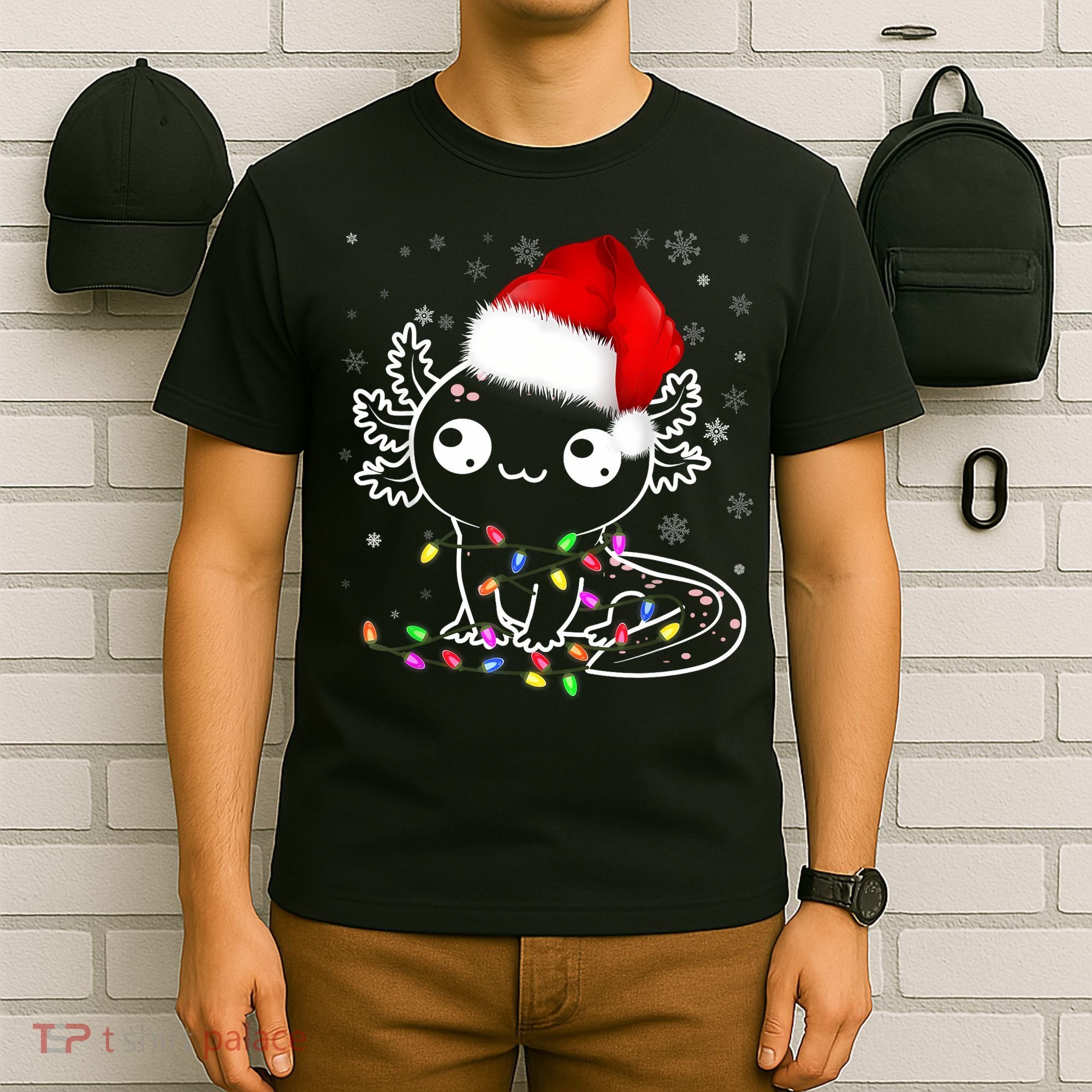 Axolotl Xmas Hat Santa Tree Cute Funny Christmas Pajama T-Shirt