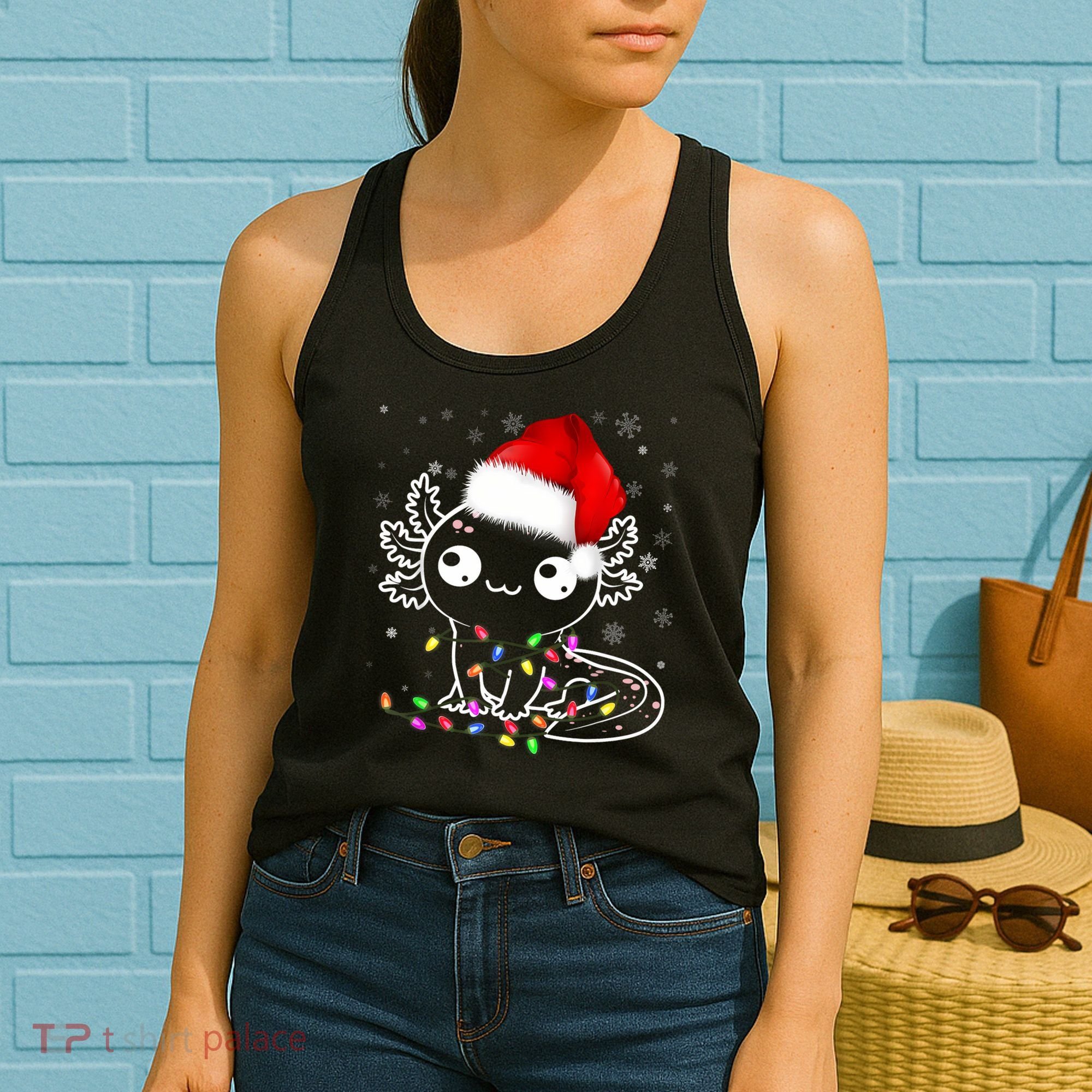 Axolotl Xmas Hat Santa Tree Cute Funny Christmas Pajama Women's Tank Top