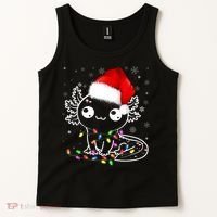 Axolotl Xmas Hat Santa Tree Cute Funny Christmas Pajama Tank Top thumb 2