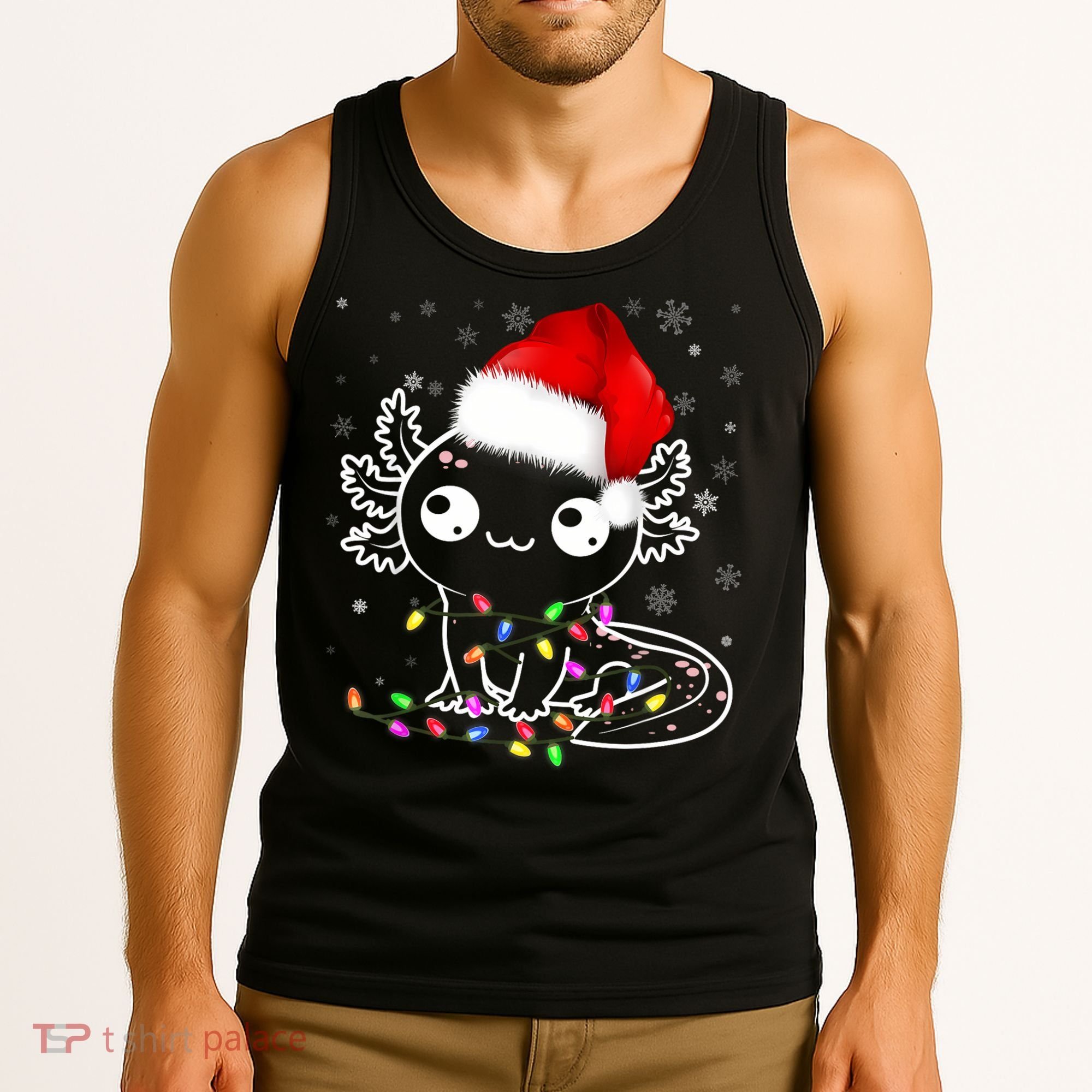 Axolotl Xmas Hat Santa Tree Cute Funny Christmas Pajama Tank Top