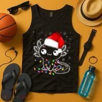 Axolotl Xmas Hat Santa Tree Cute Funny Christmas Pajama Tank Top thumb 4