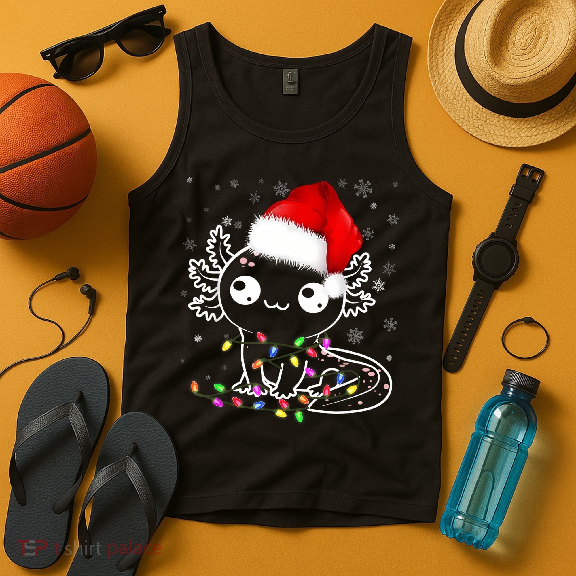 Axolotl Xmas Hat Santa Tree Cute Funny Christmas Pajama Tank Top