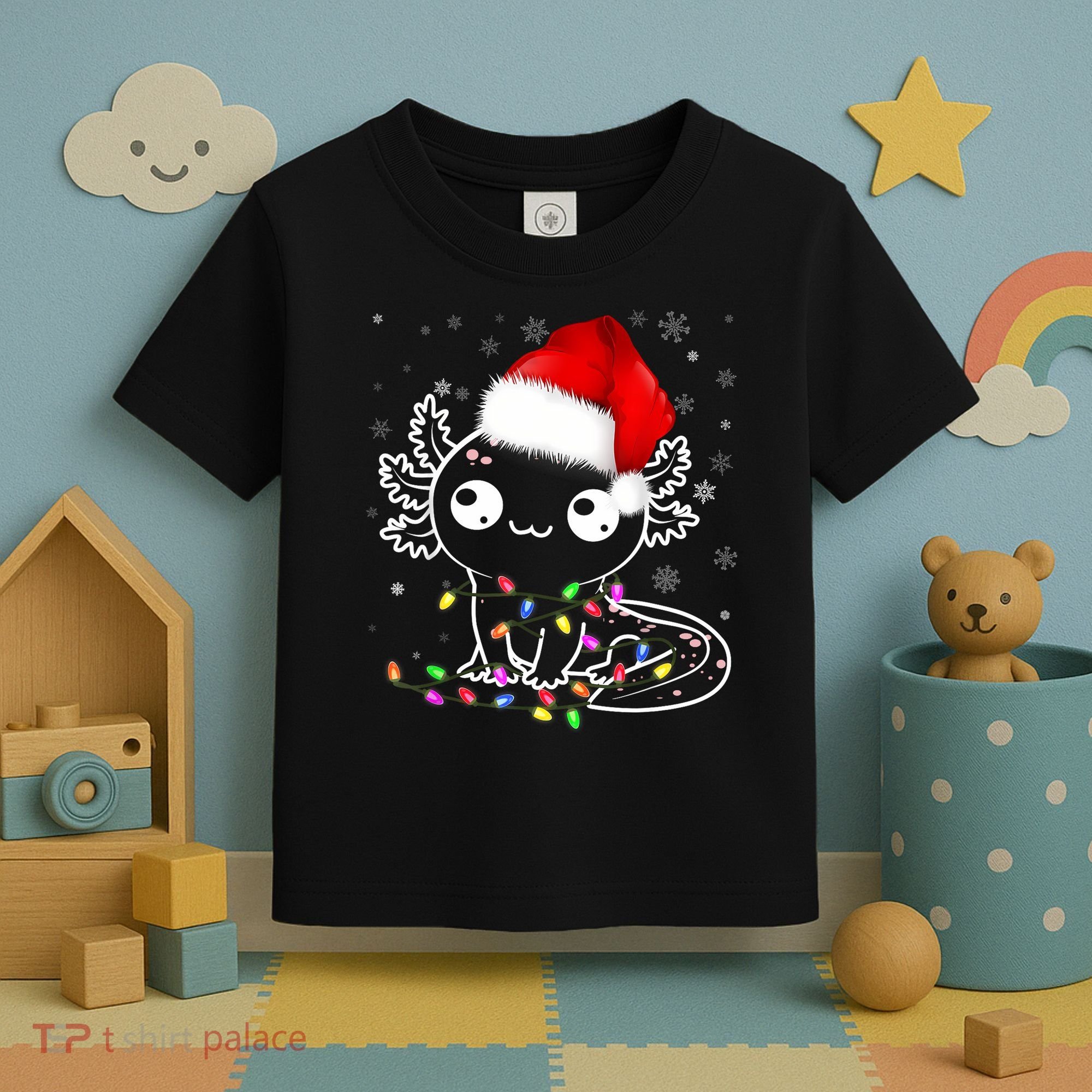 Axolotl Xmas Hat Santa Tree Cute Funny Christmas Pajama Toddler T-Shirt