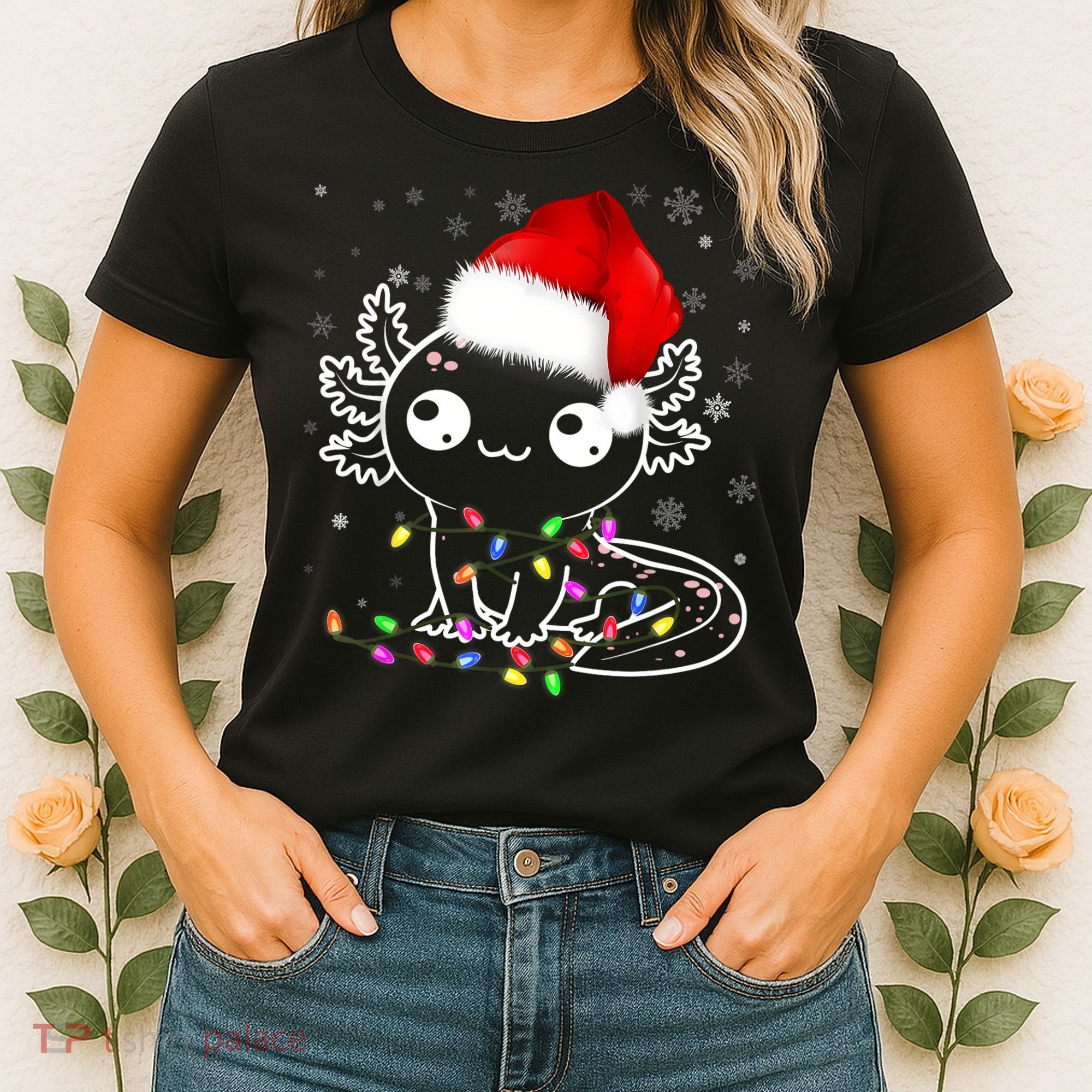 Axolotl Xmas Hat Santa Tree Cute Funny Christmas Pajama Women's T-Shirt