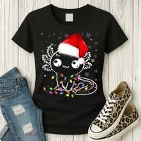 Axolotl Xmas Hat Santa Tree Cute Funny Christmas Pajama Women's T-Shirt thumb 3