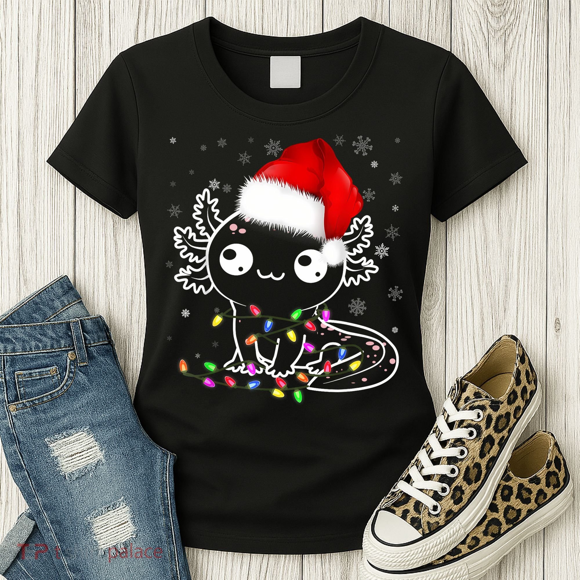 Axolotl Xmas Hat Santa Tree Cute Funny Christmas Pajama Women's T-Shirt