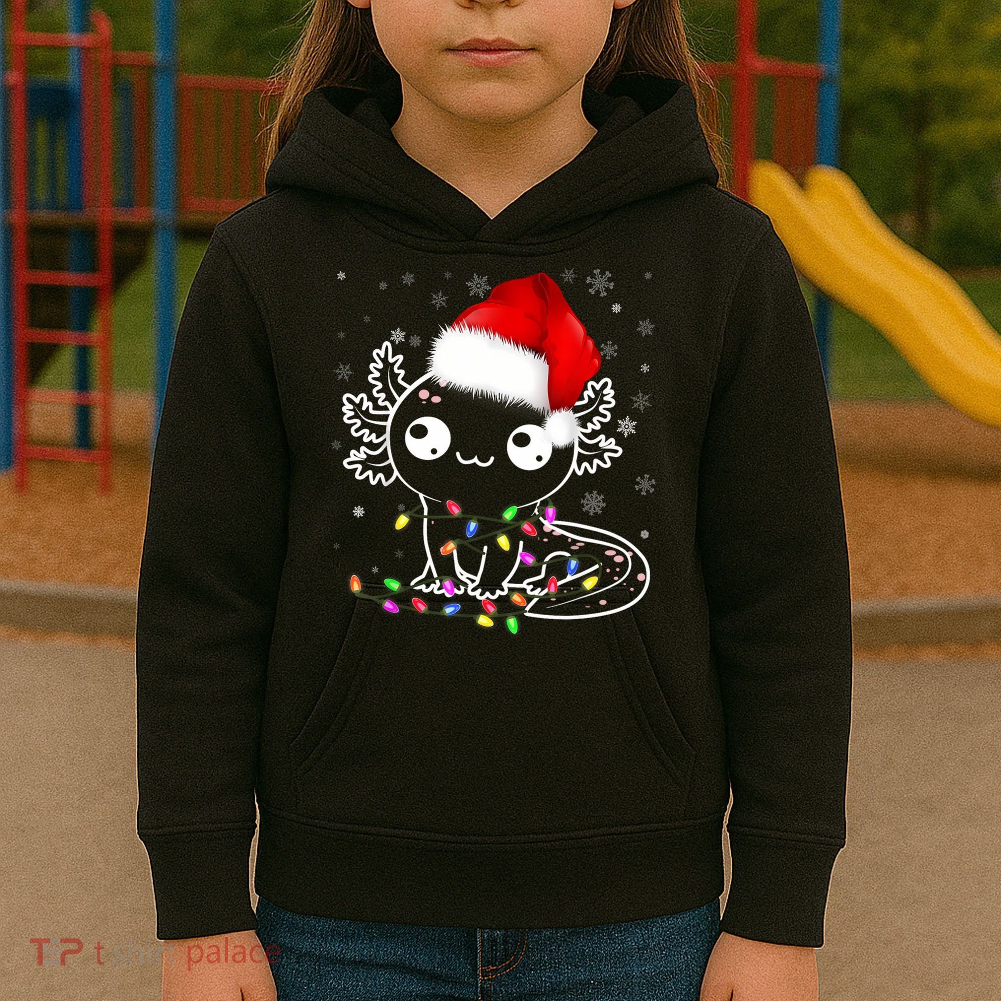 Axolotl Xmas Hat Santa Tree Cute Funny Christmas Pajama Kids Hoodie
