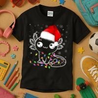Axolotl Xmas Hat Santa Tree Cute Funny Christmas Pajama Kids T-Shirt thumb 3