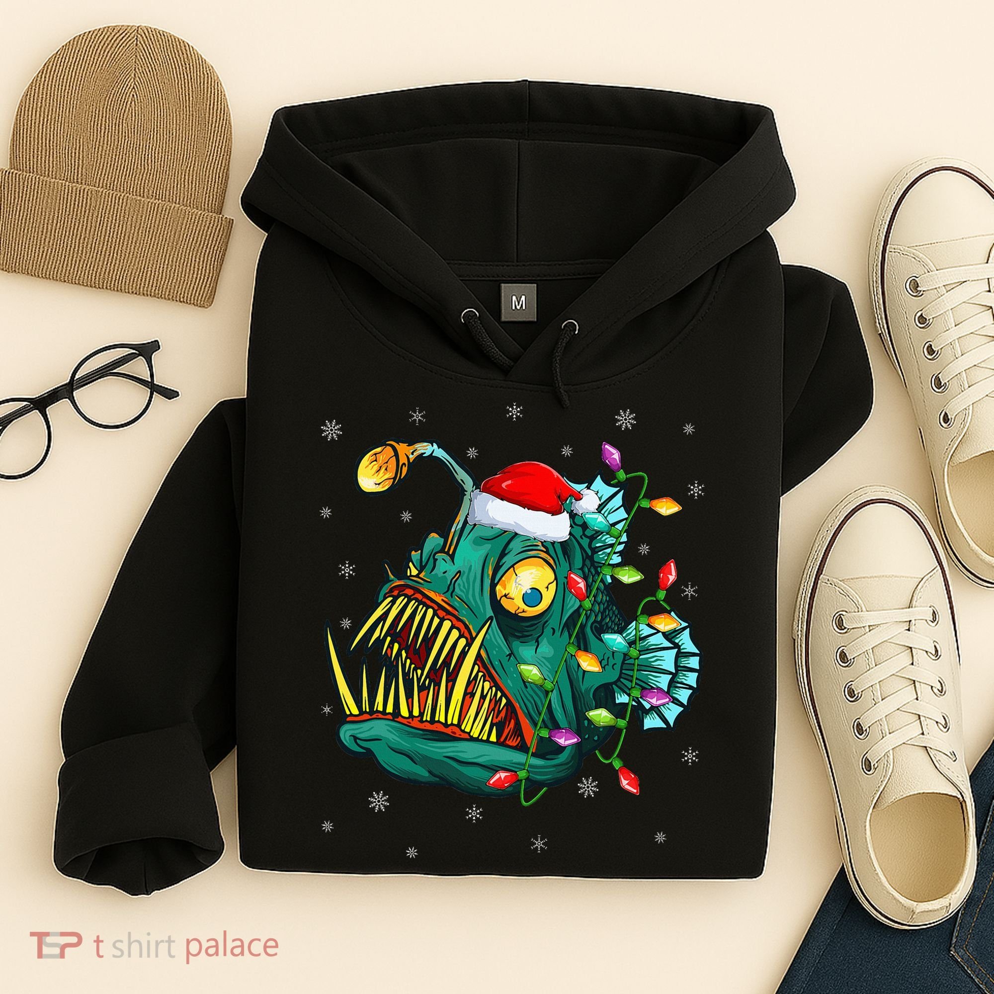 Anglerfish Xmas Lighting Reindeer Hat Anglerfish Christmas Hoodie