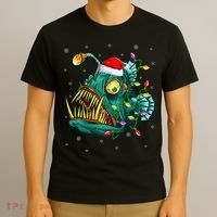 Anglerfish Xmas Lighting Reindeer Hat Anglerfish Christmas T-Shirt thumb 3