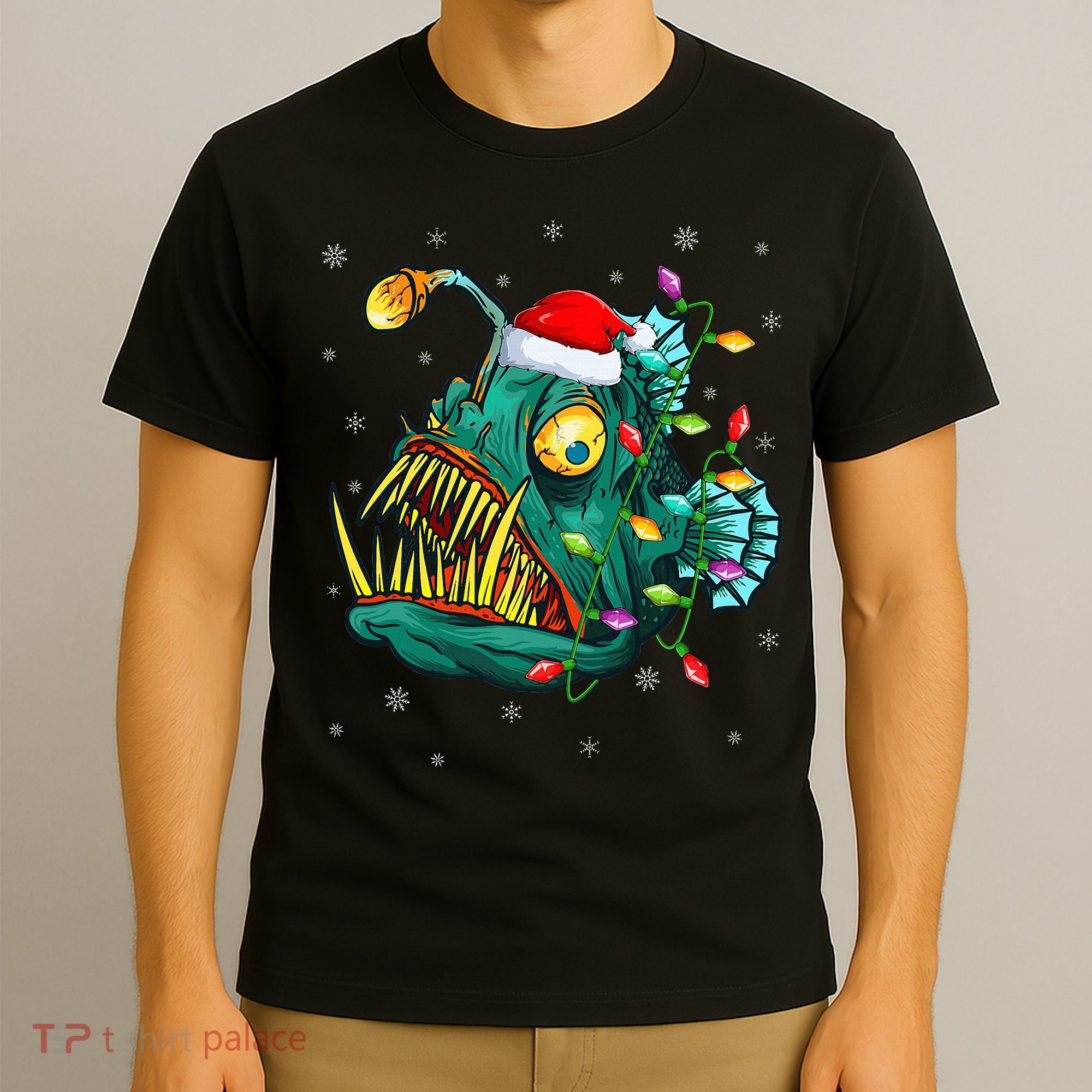 Anglerfish Xmas Lighting Reindeer Hat Anglerfish Christmas T-Shirt