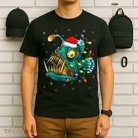 Anglerfish Xmas Lighting Reindeer Hat Anglerfish Christmas T-Shirt thumb 6