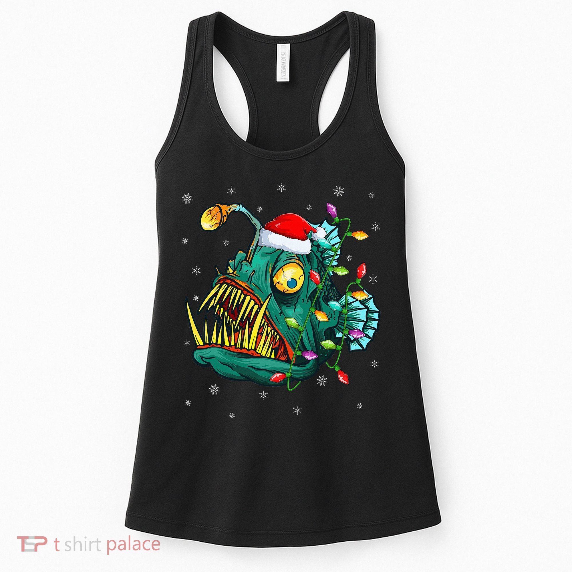 Anglerfish Xmas Lighting Reindeer Hat Anglerfish Christmas Women's Tank Top