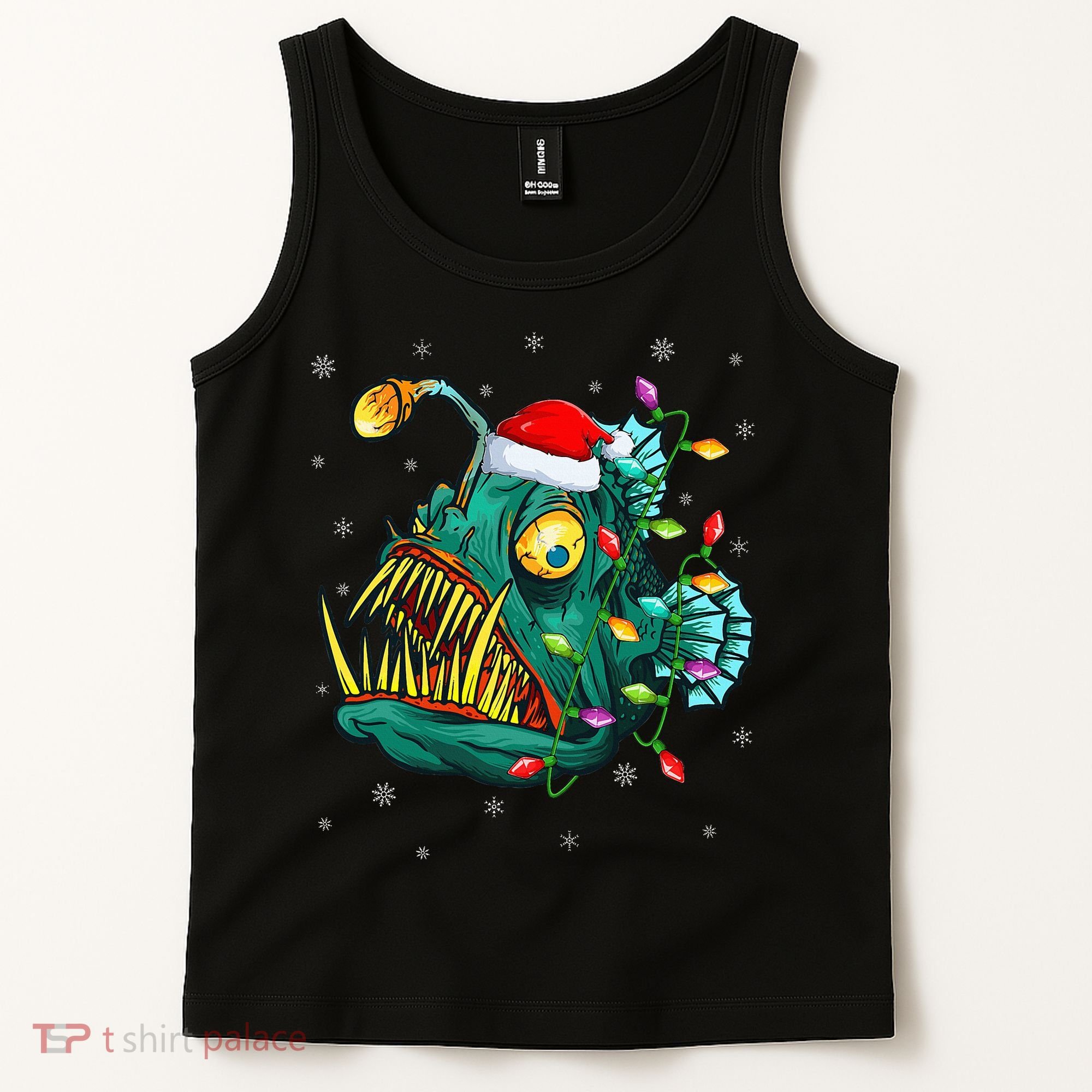 Anglerfish Xmas Lighting Reindeer Hat Anglerfish Christmas Tank Top
