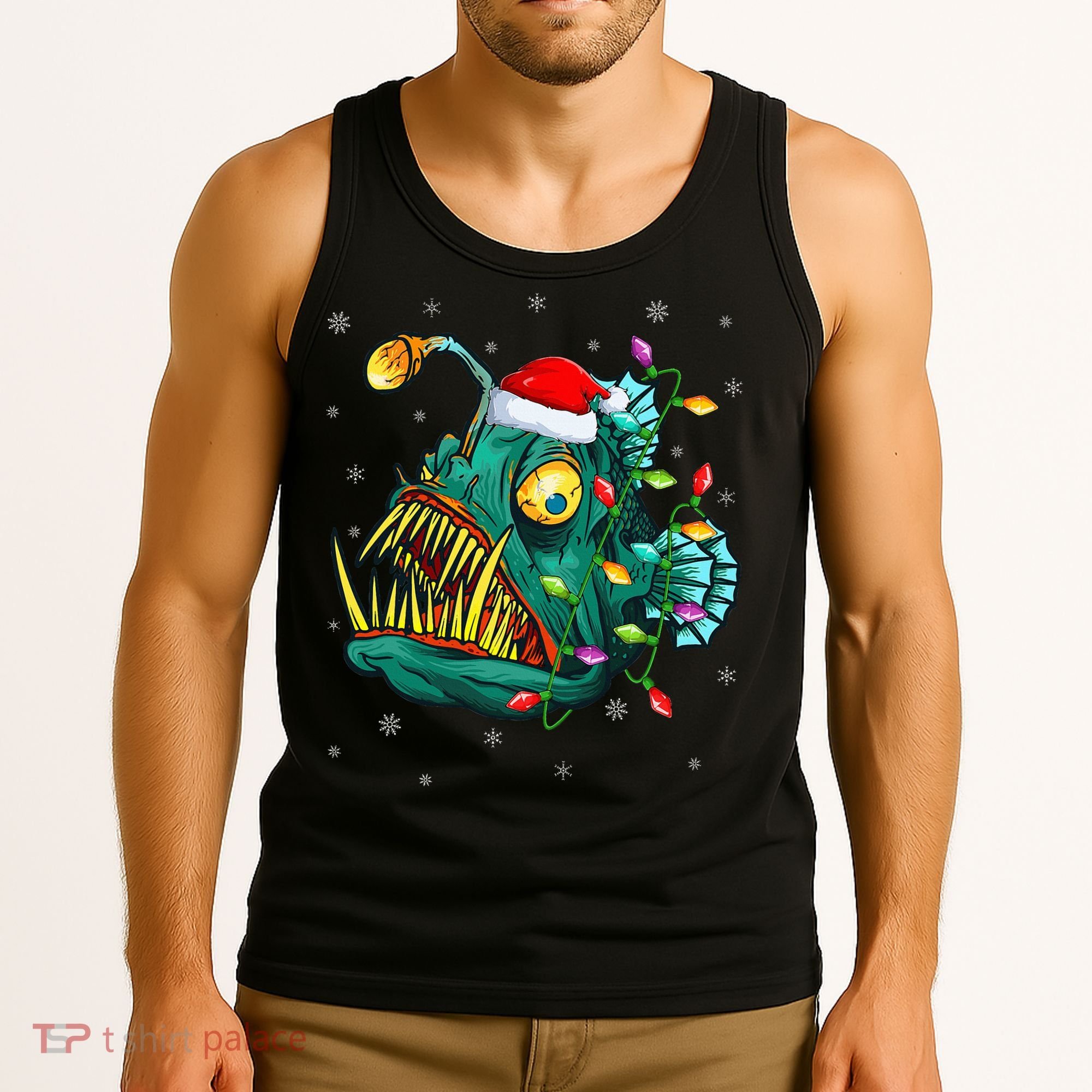 Anglerfish Xmas Lighting Reindeer Hat Anglerfish Christmas Tank Top