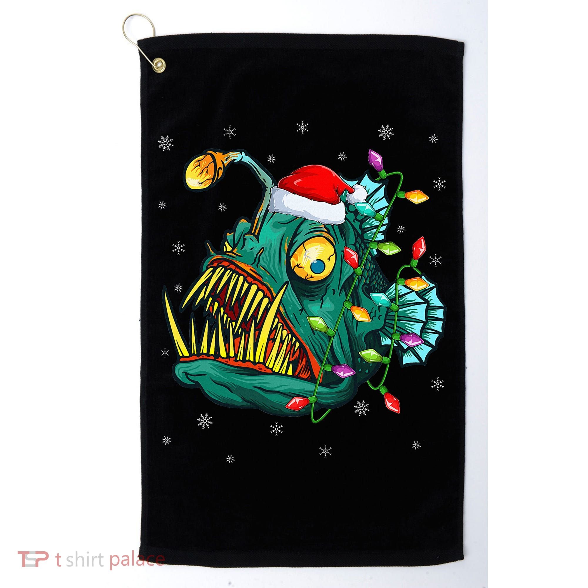 Anglerfish Xmas Lighting Reindeer Hat Anglerfish Christmas Golf Towel