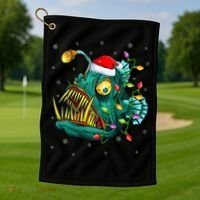 Anglerfish Xmas Lighting Reindeer Hat Anglerfish Christmas Golf Towel thumb 1