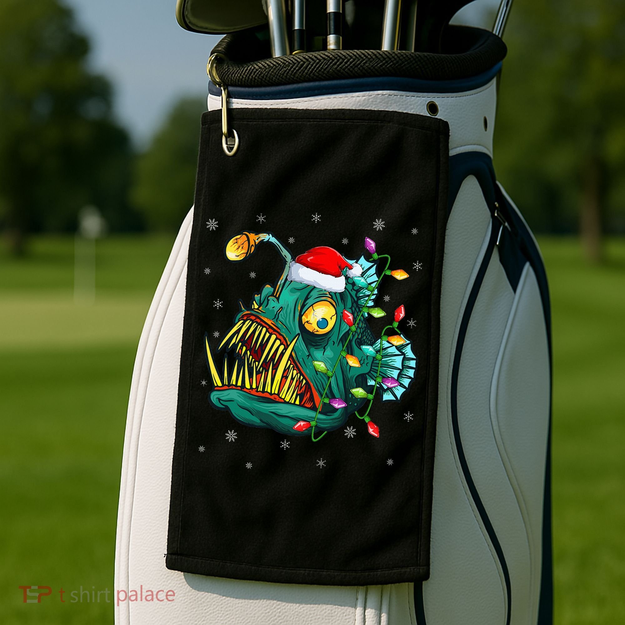 Anglerfish Xmas Lighting Reindeer Hat Anglerfish Christmas Golf Towel