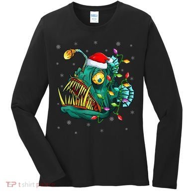 Anglerfish Xmas Lighting Reindeer Hat Anglerfish Christmas Women's Long Sleeve Shirt