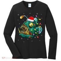Anglerfish Xmas Lighting Reindeer Hat Anglerfish Christmas Women's Long Sleeve Shirt thumb 0