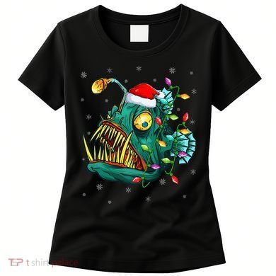 Anglerfish Xmas Lighting Reindeer Hat Anglerfish Christmas Women's T-Shirt