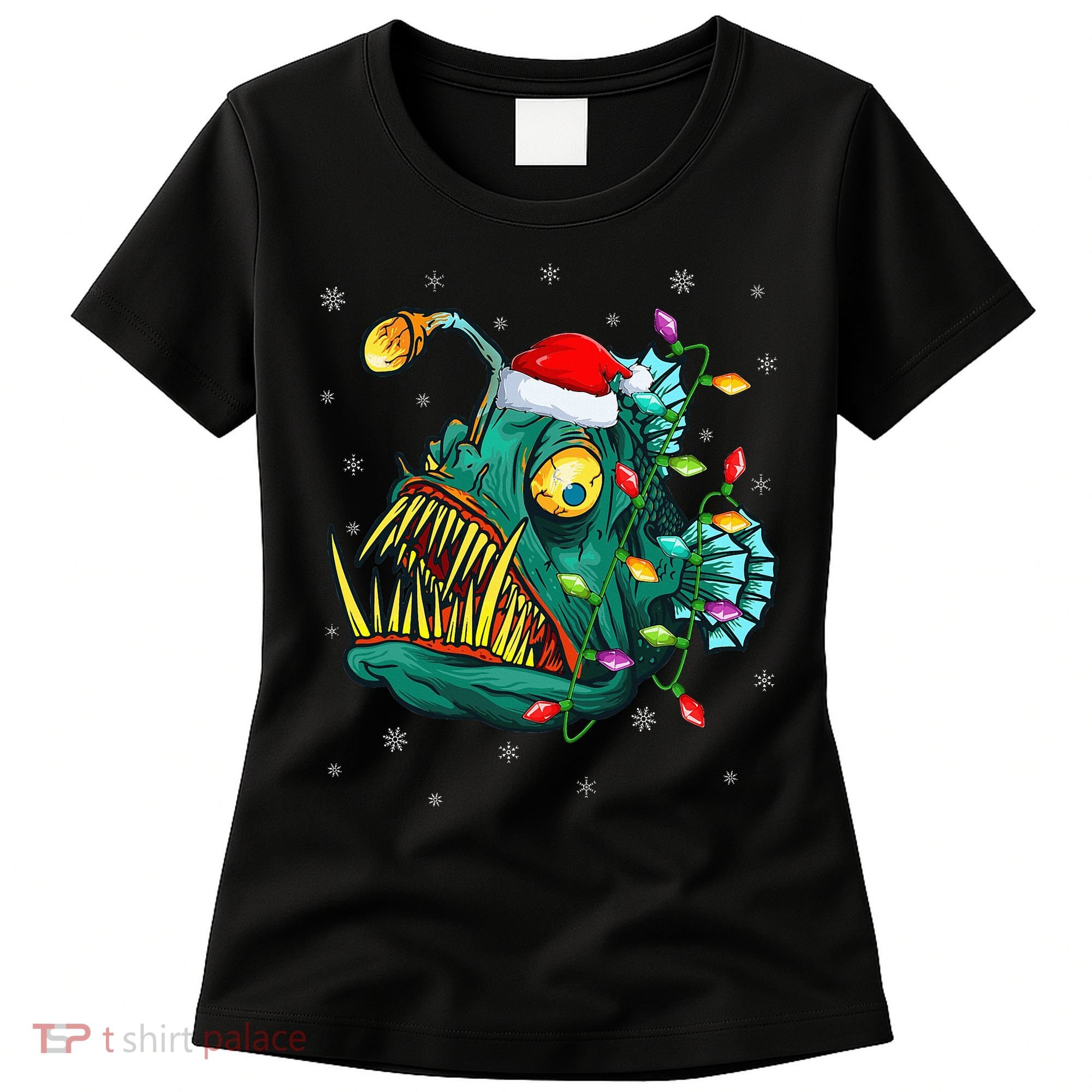 Anglerfish Xmas Lighting Reindeer Hat Anglerfish Christmas Women's T-Shirt