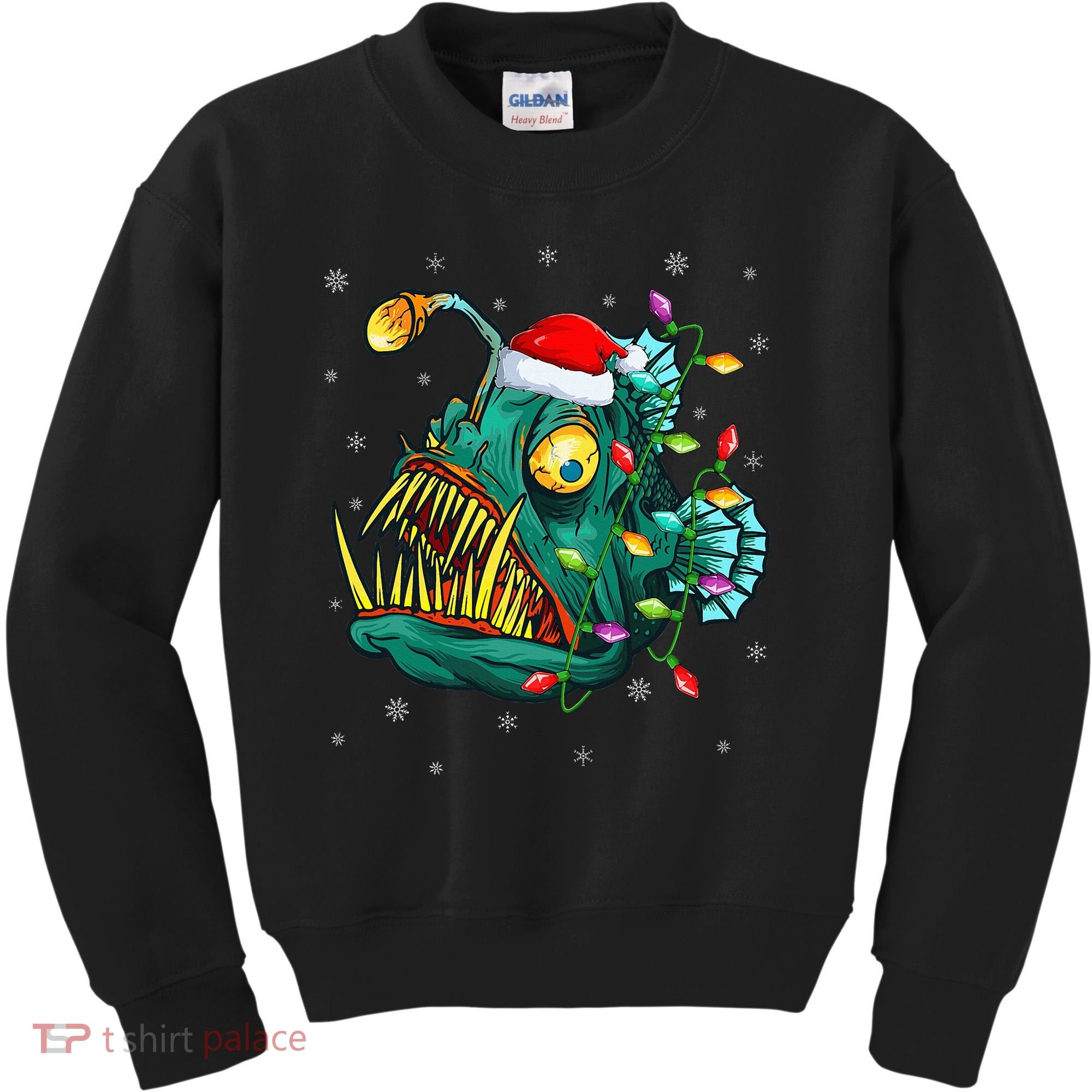 Anglerfish Xmas Lighting Reindeer Hat Anglerfish Christmas Kids Sweatshirt