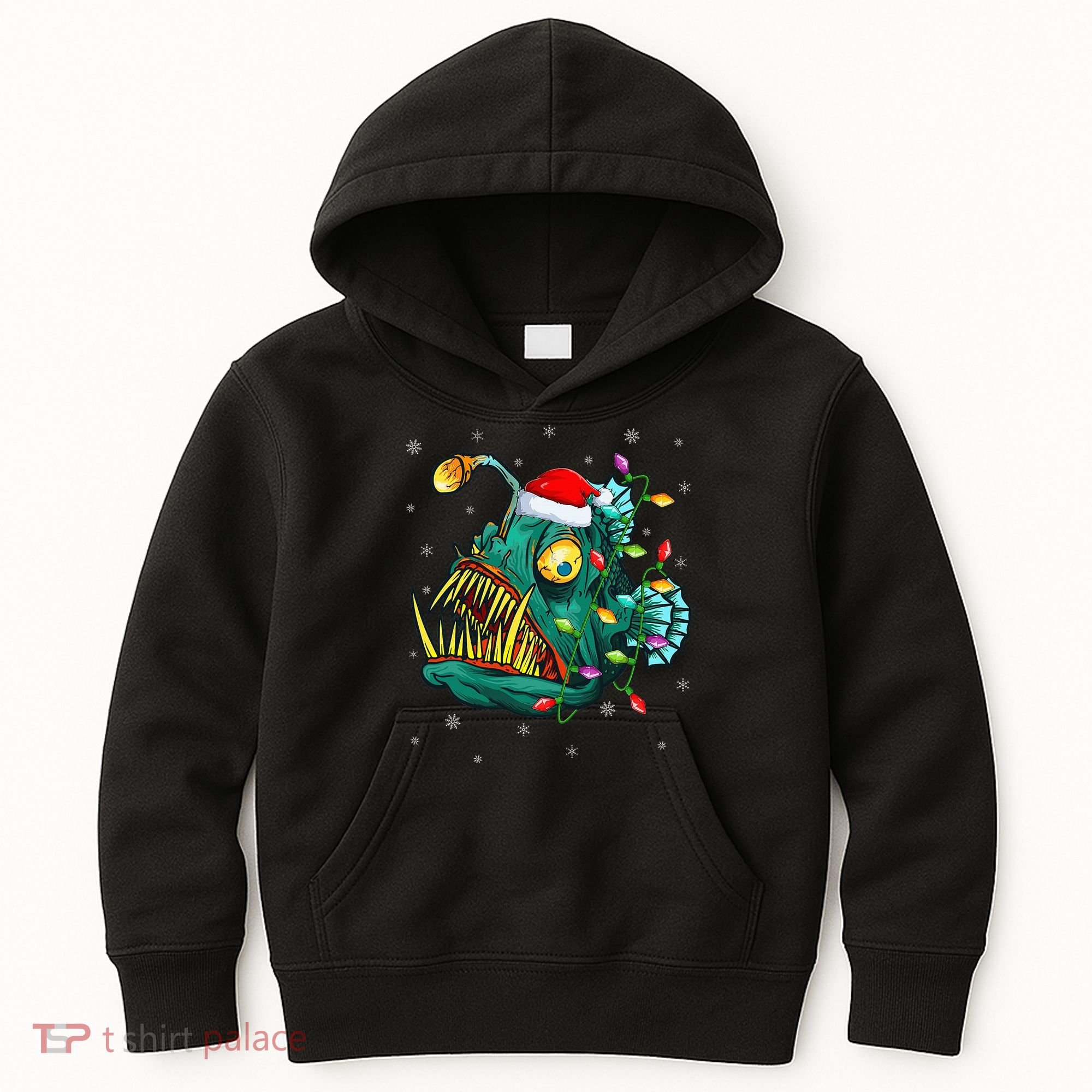 Anglerfish Xmas Lighting Reindeer Hat Anglerfish Christmas Kids Hoodie