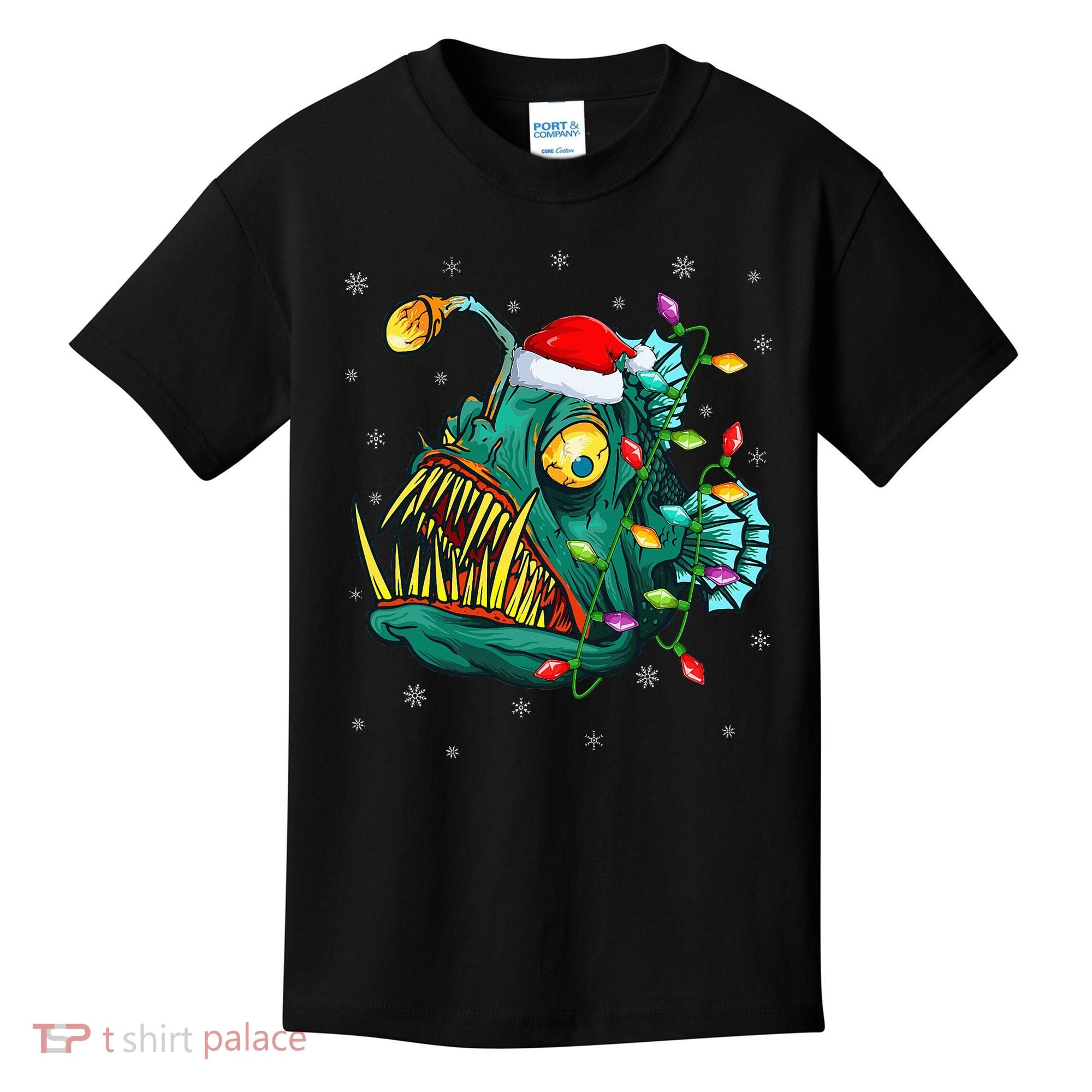 Anglerfish Xmas Lighting Reindeer Hat Anglerfish Christmas Kids T-Shirt