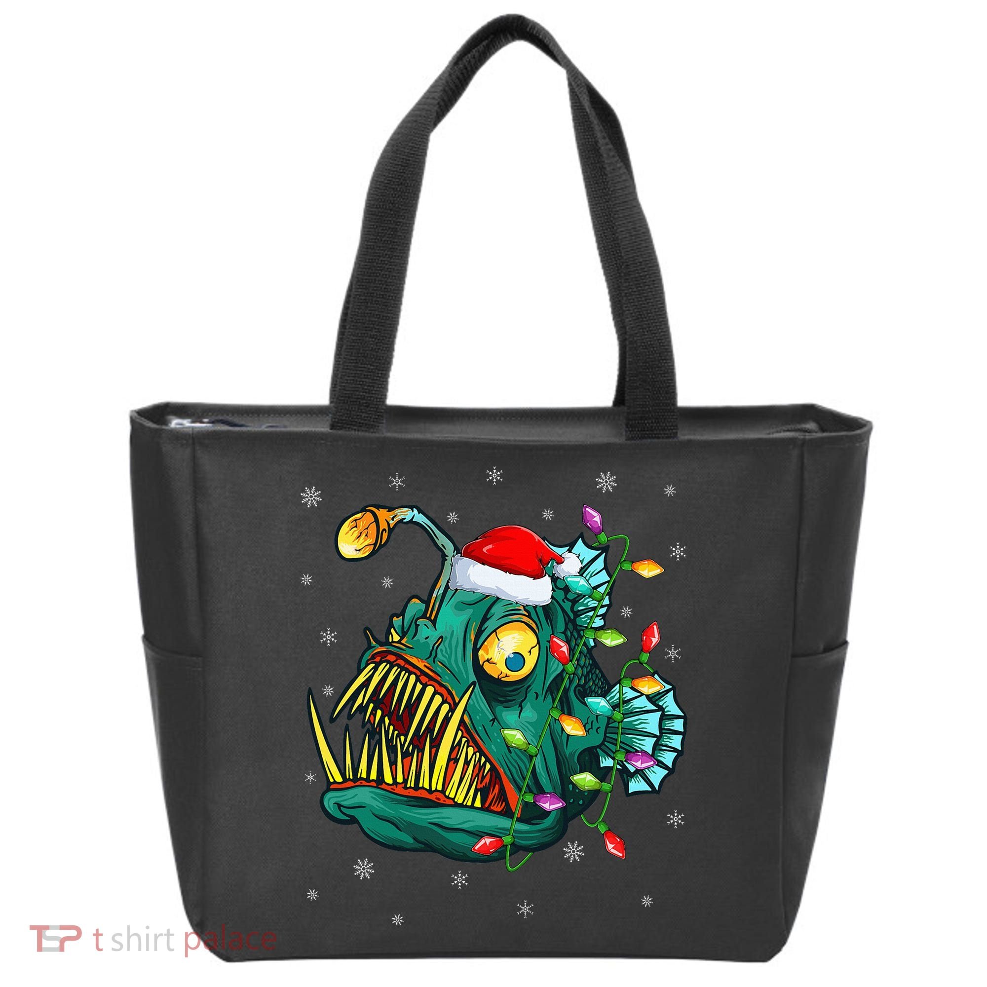 Anglerfish Xmas Lighting Reindeer Hat Anglerfish Christmas Tote Bag