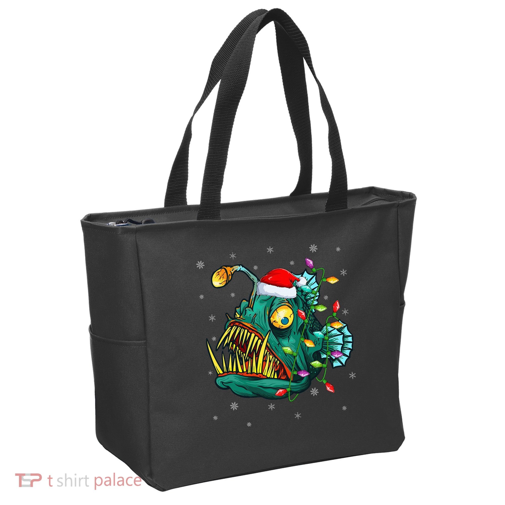 Anglerfish Xmas Lighting Reindeer Hat Anglerfish Christmas Tote Bag