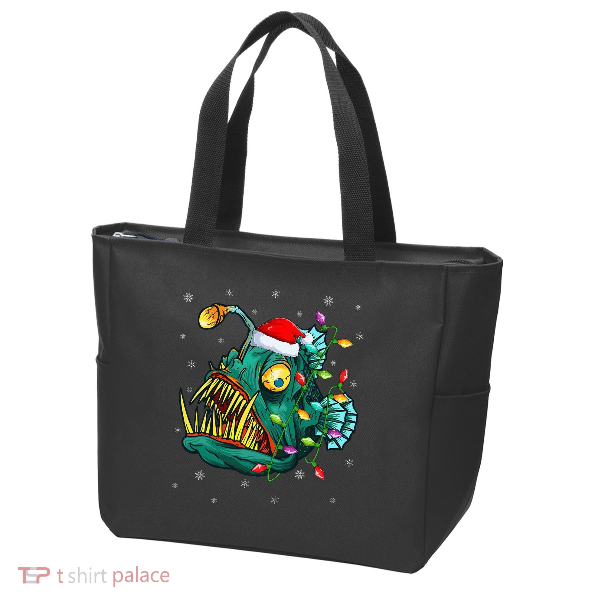 Anglerfish Xmas Lighting Reindeer Hat Anglerfish Christmas Tote Bag