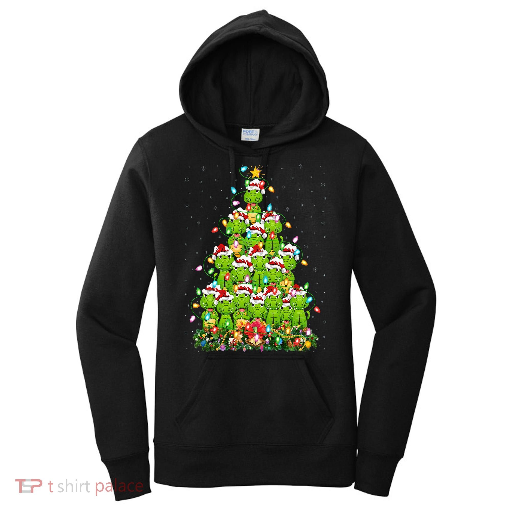 Alligator Xmas Tree Lighting Santa Alligator Christmas Women's Hoodie