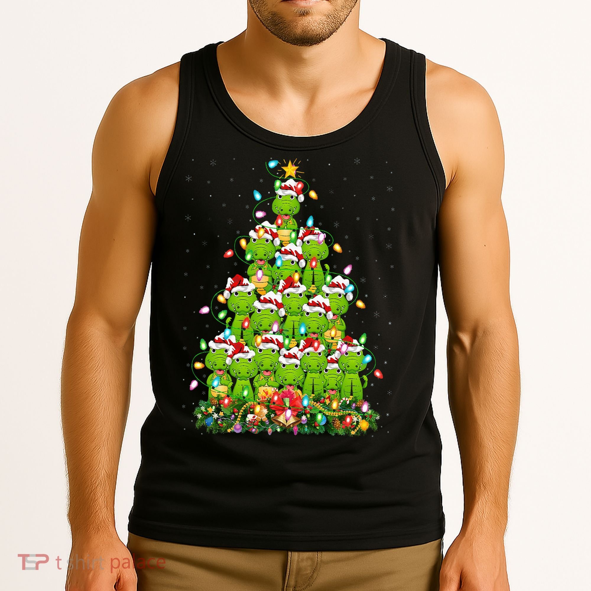 Alligator Xmas Tree Lighting Santa Alligator Christmas Tank Top