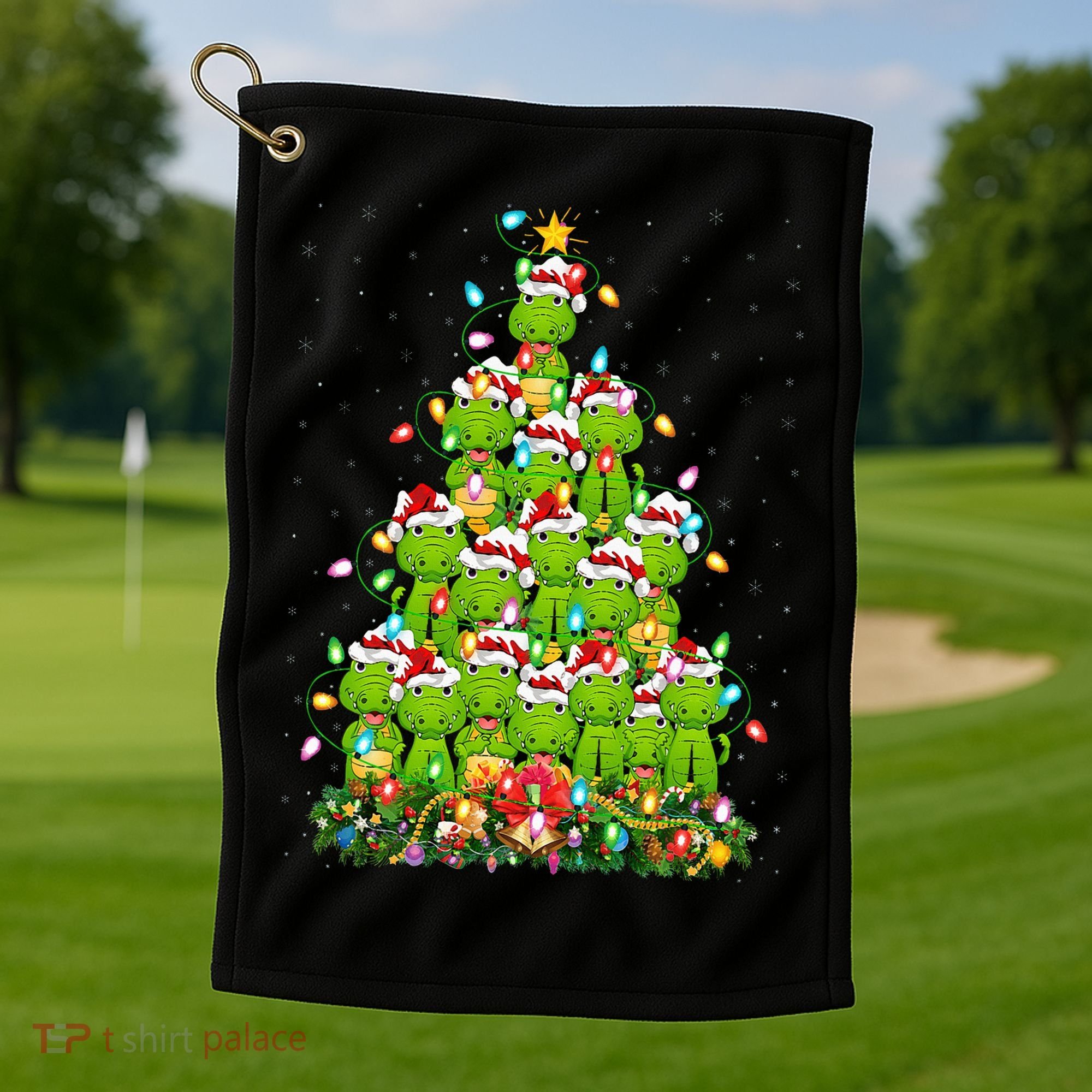 Alligator Xmas Tree Lighting Santa Alligator Christmas Golf Towel