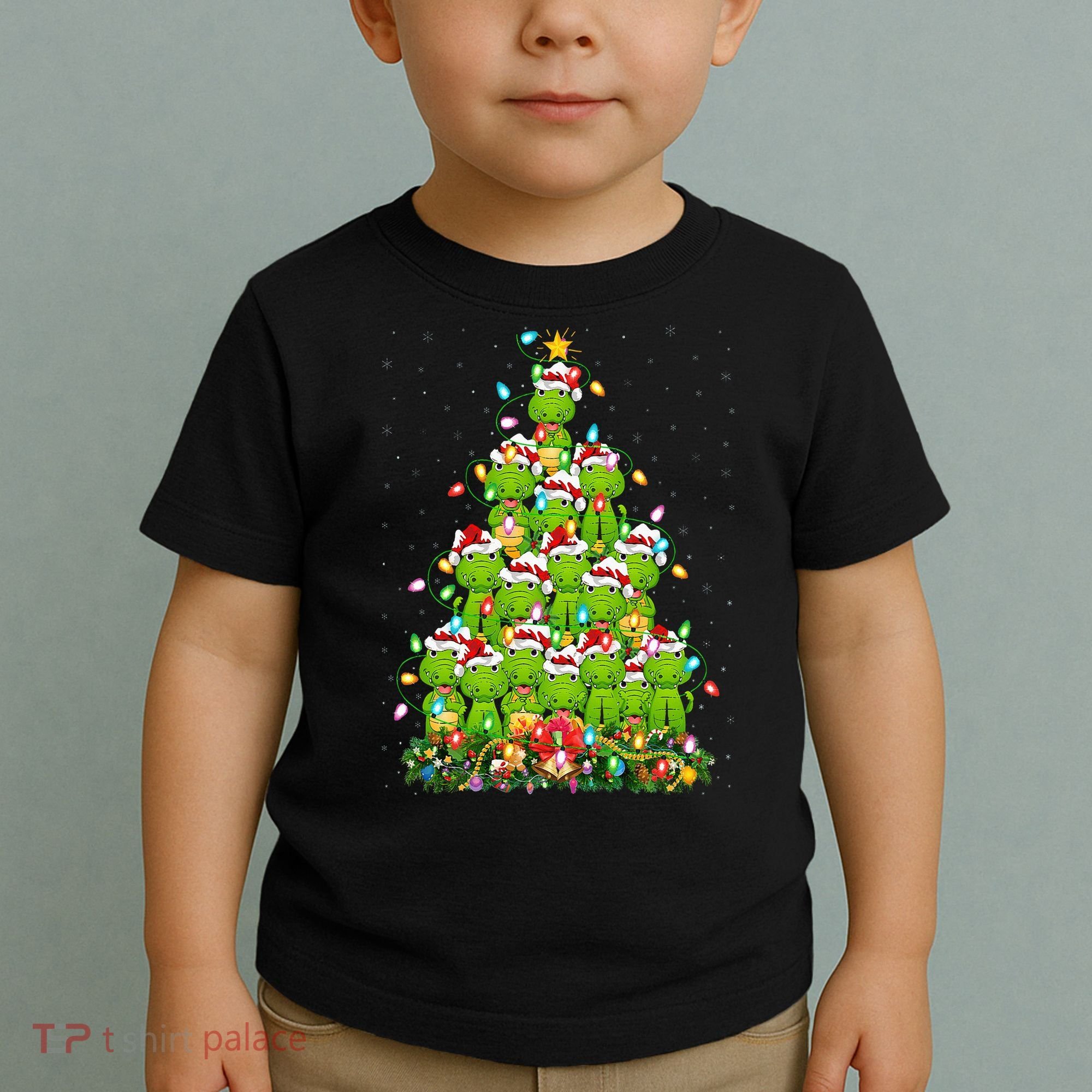 Alligator Xmas Tree Lighting Santa Alligator Christmas Toddler T-Shirt