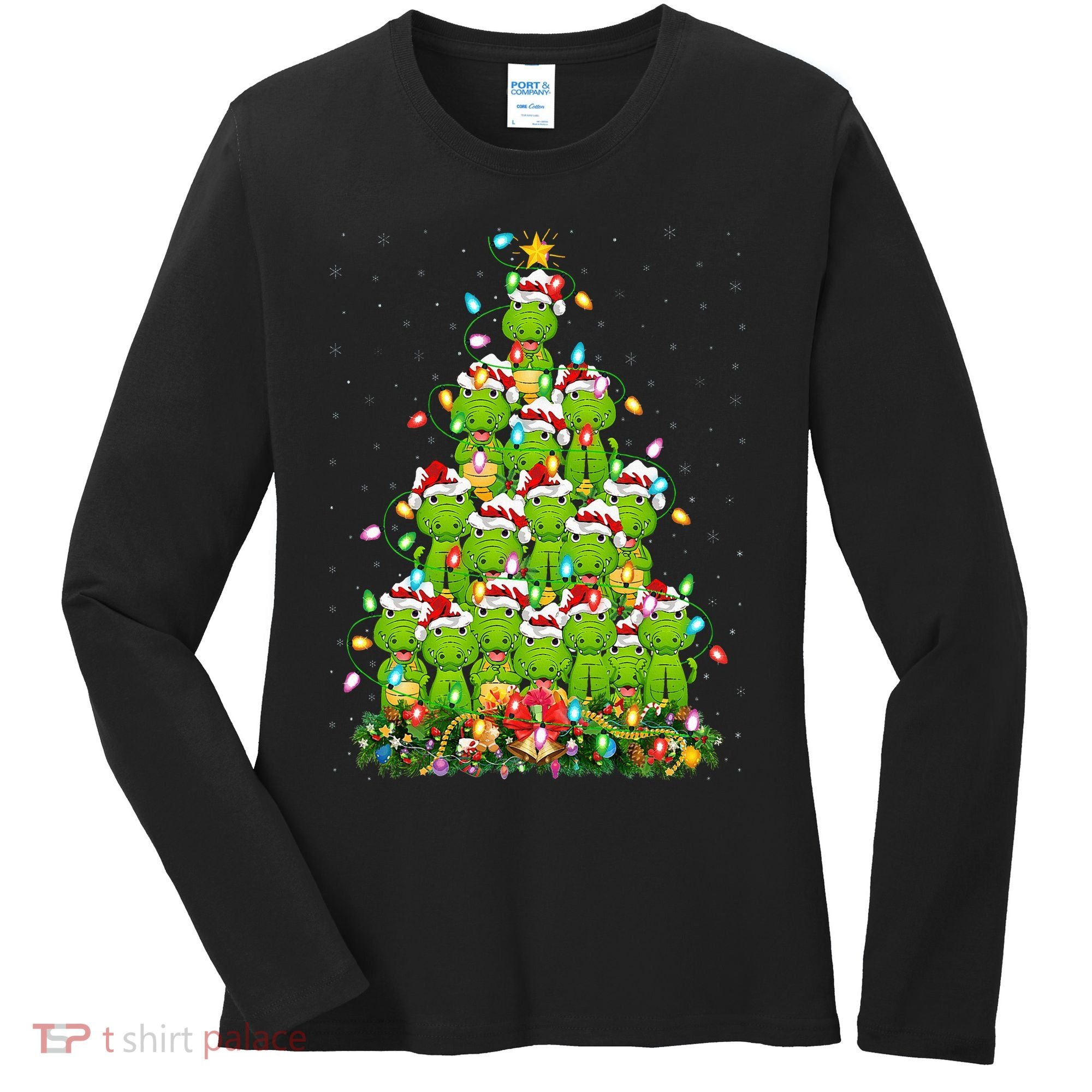 Alligator Xmas Tree Lighting Santa Alligator Christmas Women's Long Sleeve Shirt