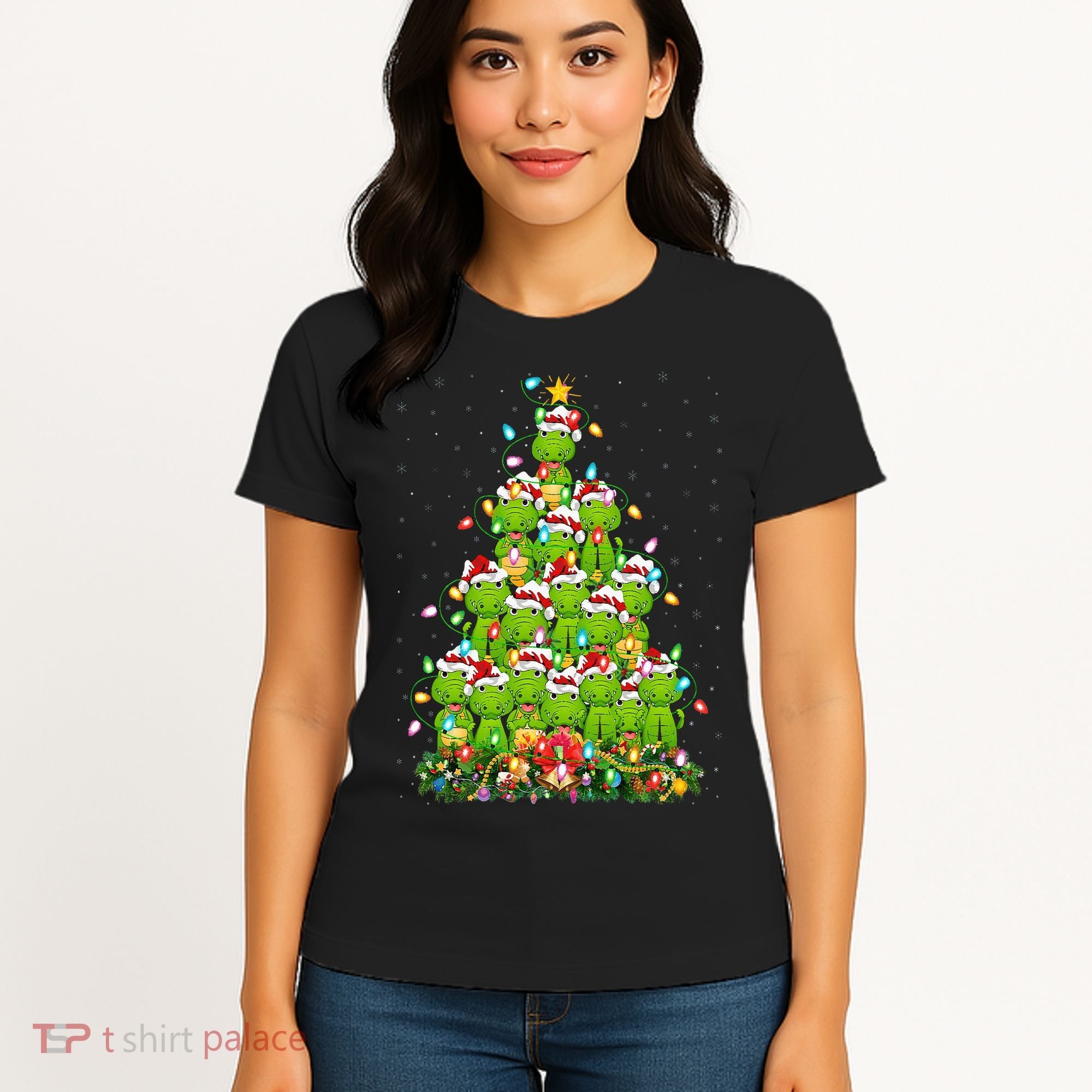 Alligator Xmas Tree Lighting Santa Alligator Christmas Women's T-Shirt