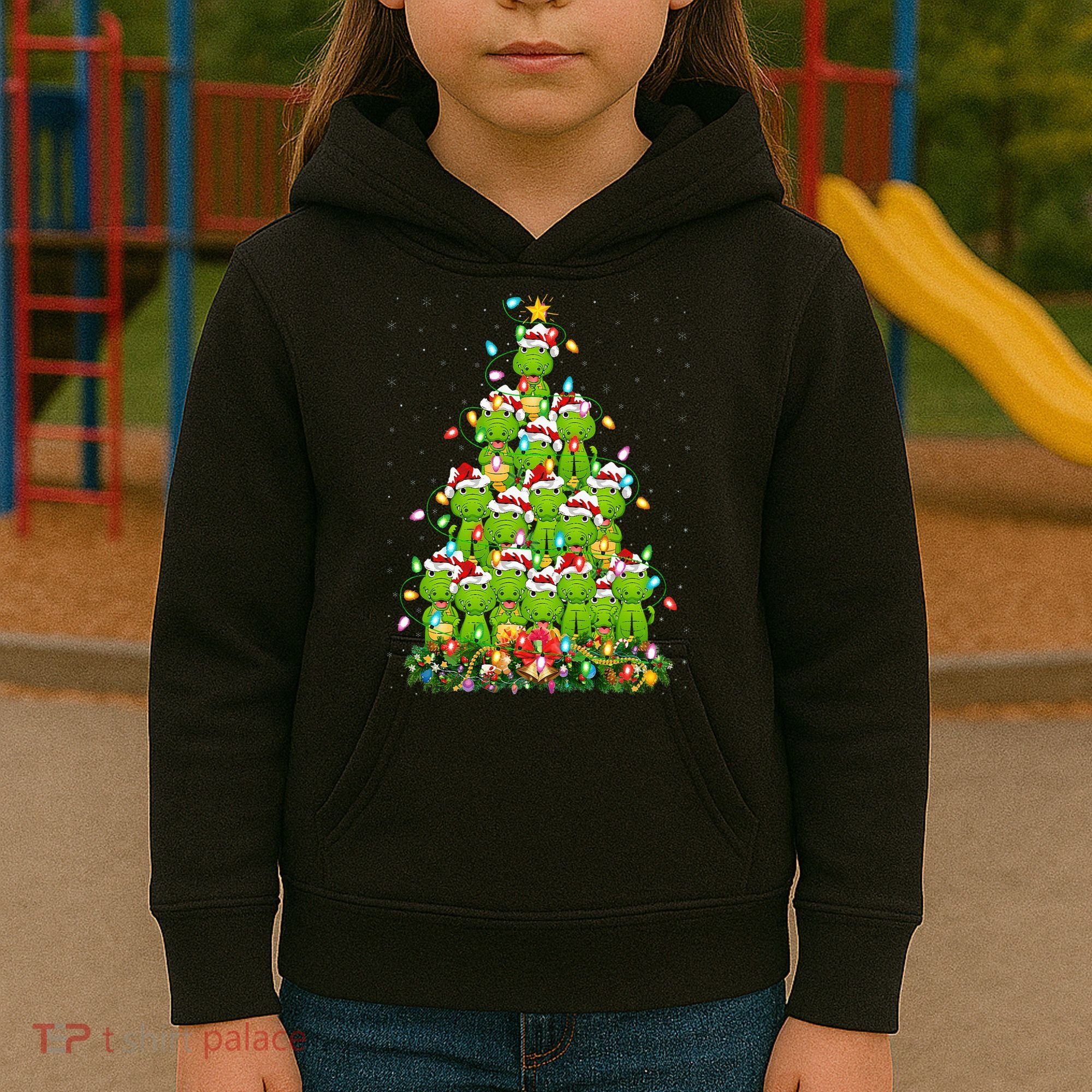 Alligator Xmas Tree Lighting Santa Alligator Christmas Kids Hoodie